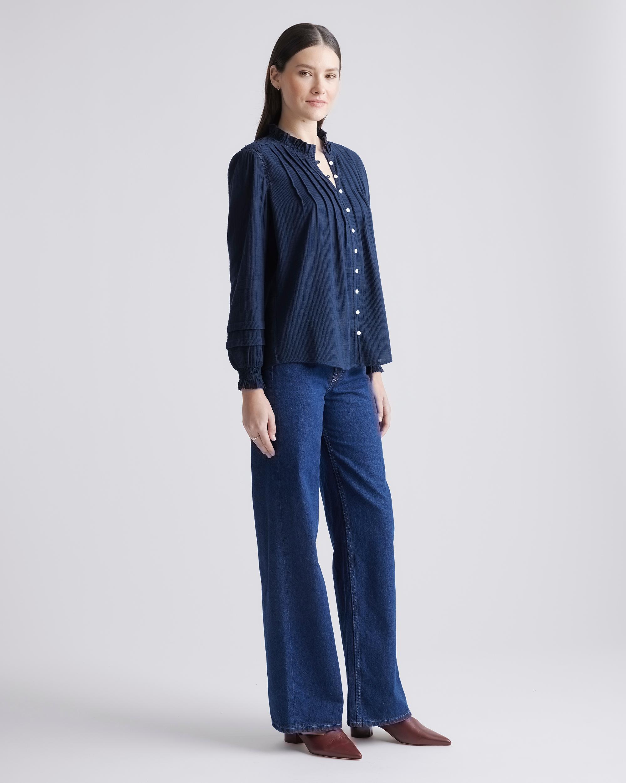 Quince | Women's Organic Textured Cotton Peasant Blouse Organic Cotton Product Image
