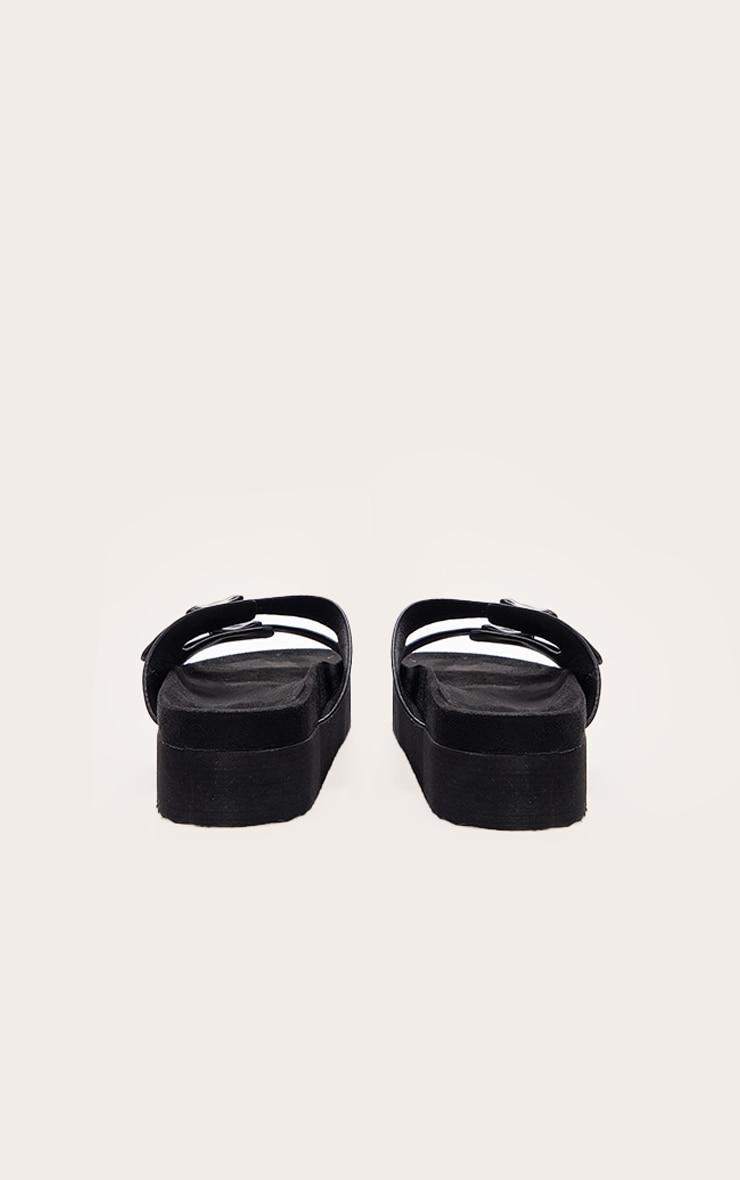  Black PU Round Toe Double Buckle Strap Chunky Flat Sandals Product Image