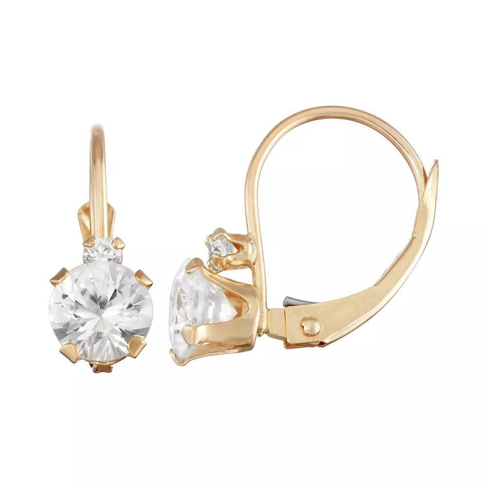 Designs by Gioelli 10k Gold Round-Cut Lab-Created White Sapphire & White Zircon Leverback Earrings, Women's Product Image