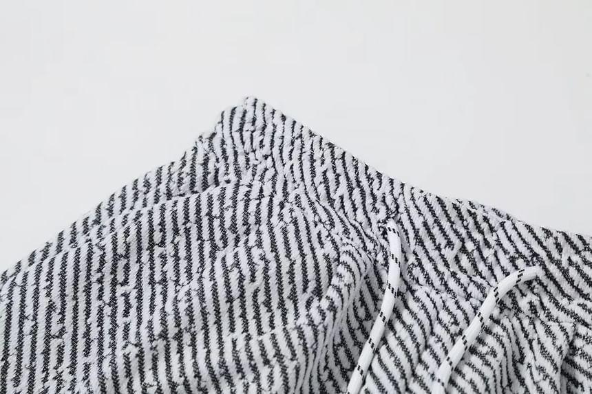 Drawstring Waist Striped Wide Leg Pants Product Image
