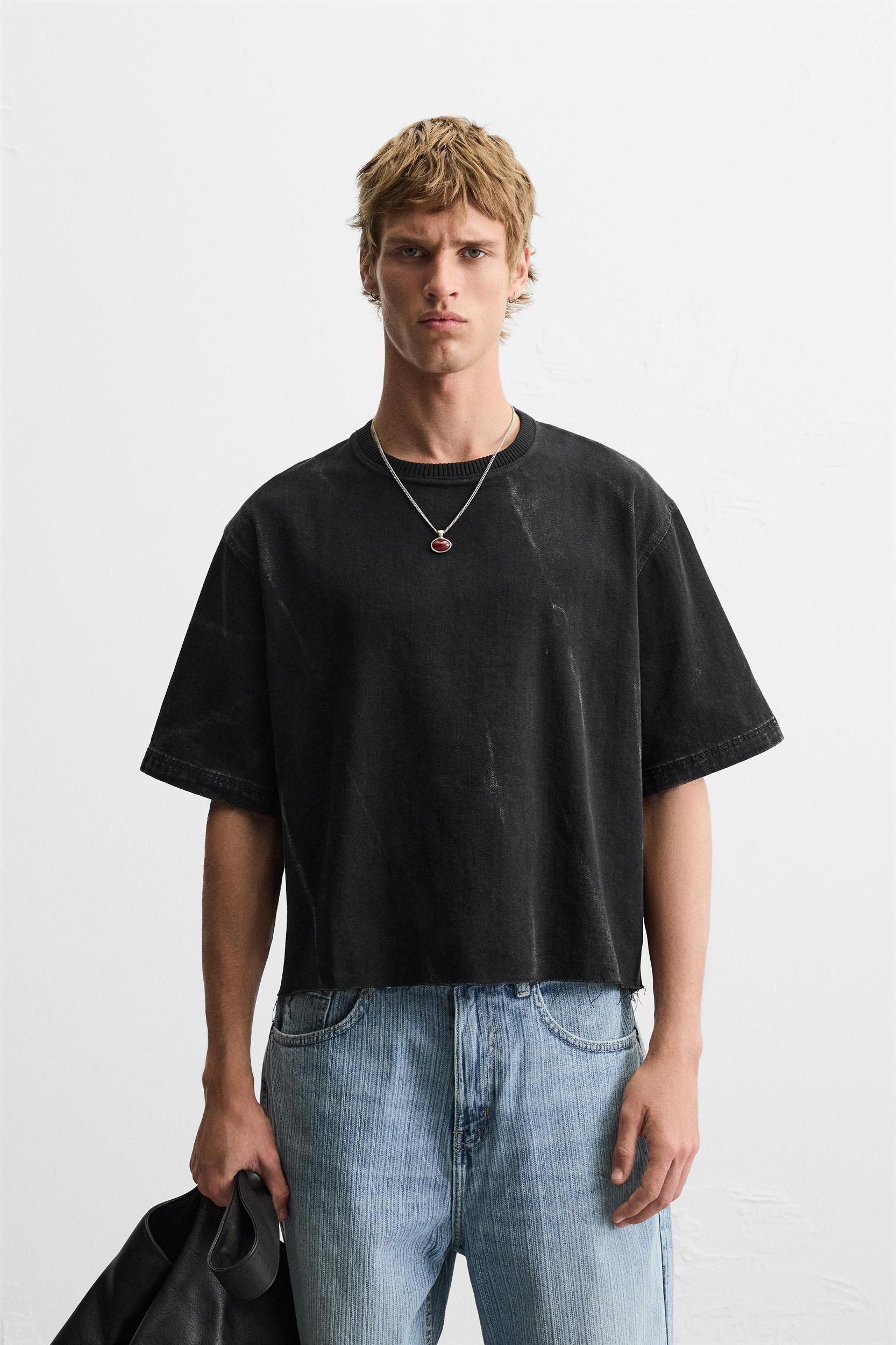 CROPPED FIT DENIM T-SHIRT Product Image