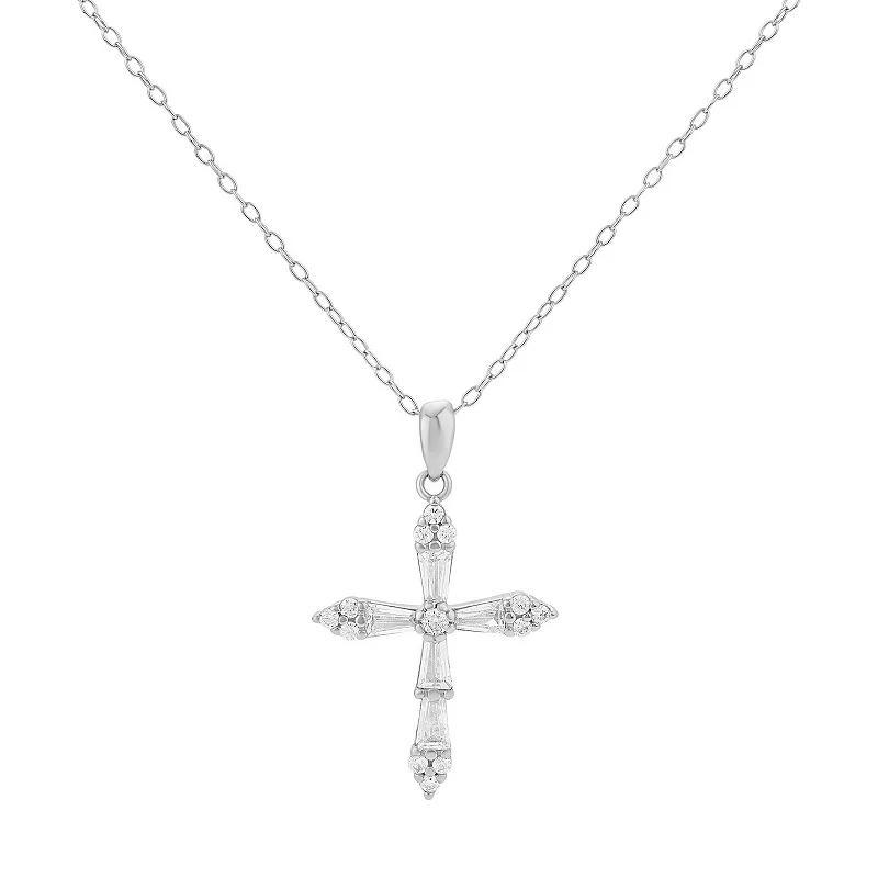 PRIMROSE Sterling Silver Cubic Zirconia Cross Pendant Necklace, Women's, Size: 18" Product Image