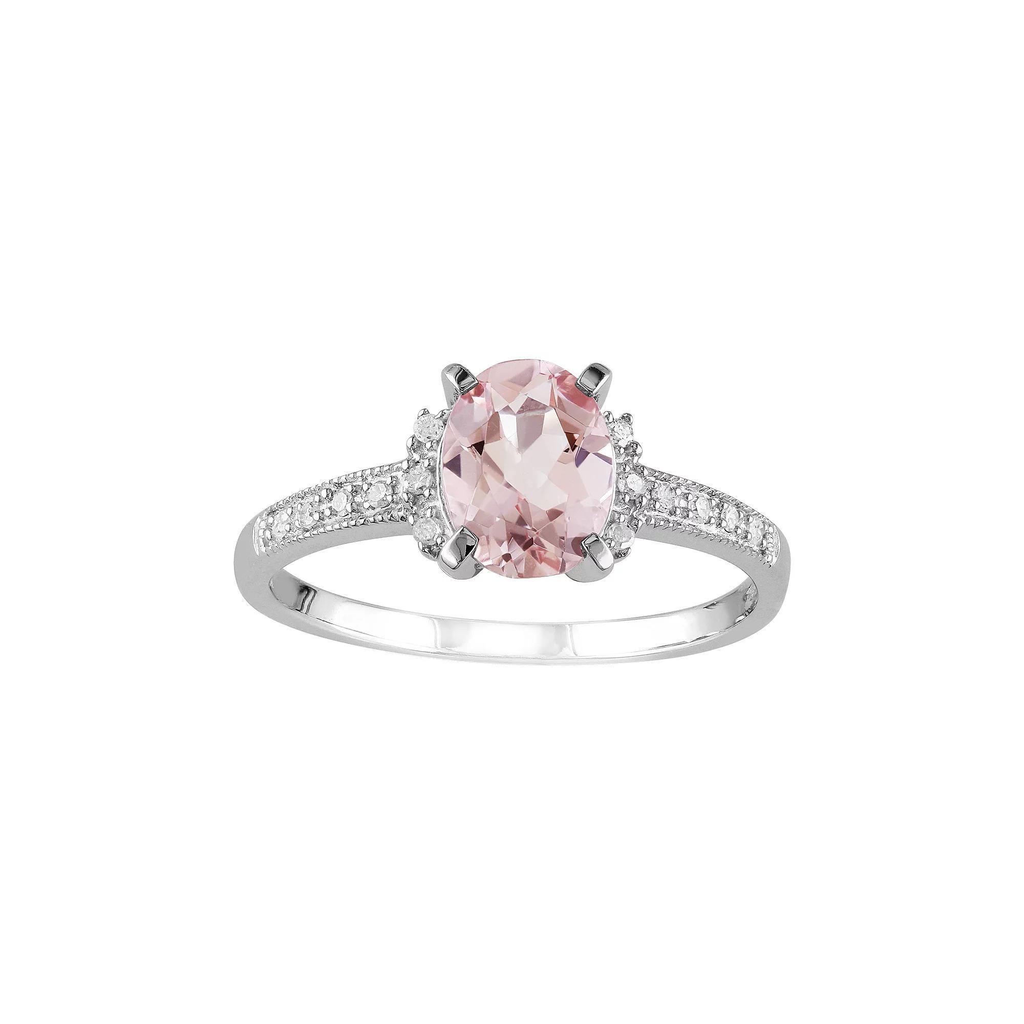 Stella Grace Sterling Silver Morganite & Diamond Accent Oval Ring, Women's, Size: 6 Product Image