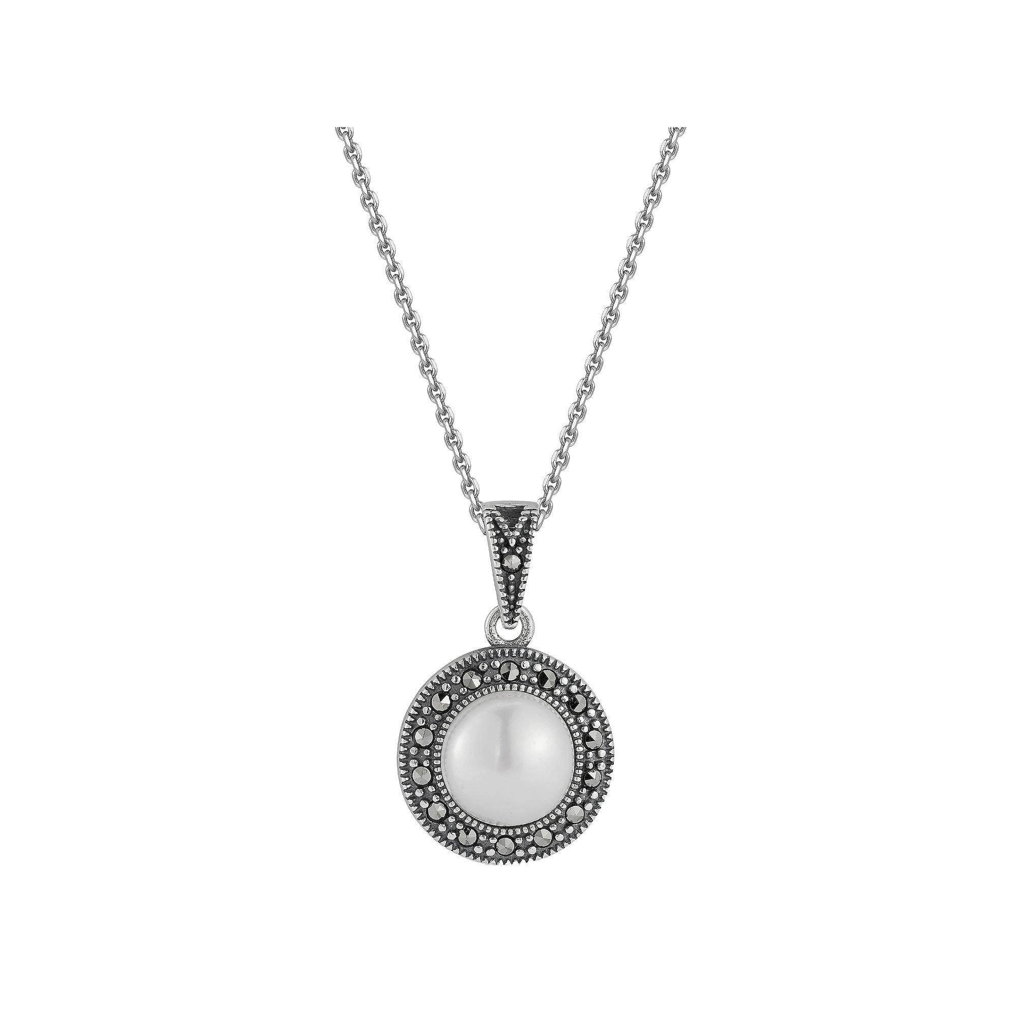 Sunkissed Sterling Sterling Silver Oxidized Cubic Zirconia and Cultured Freshwater Pearl Pendant Necklace, Women's, Size: 16", Silver Tone Product Image