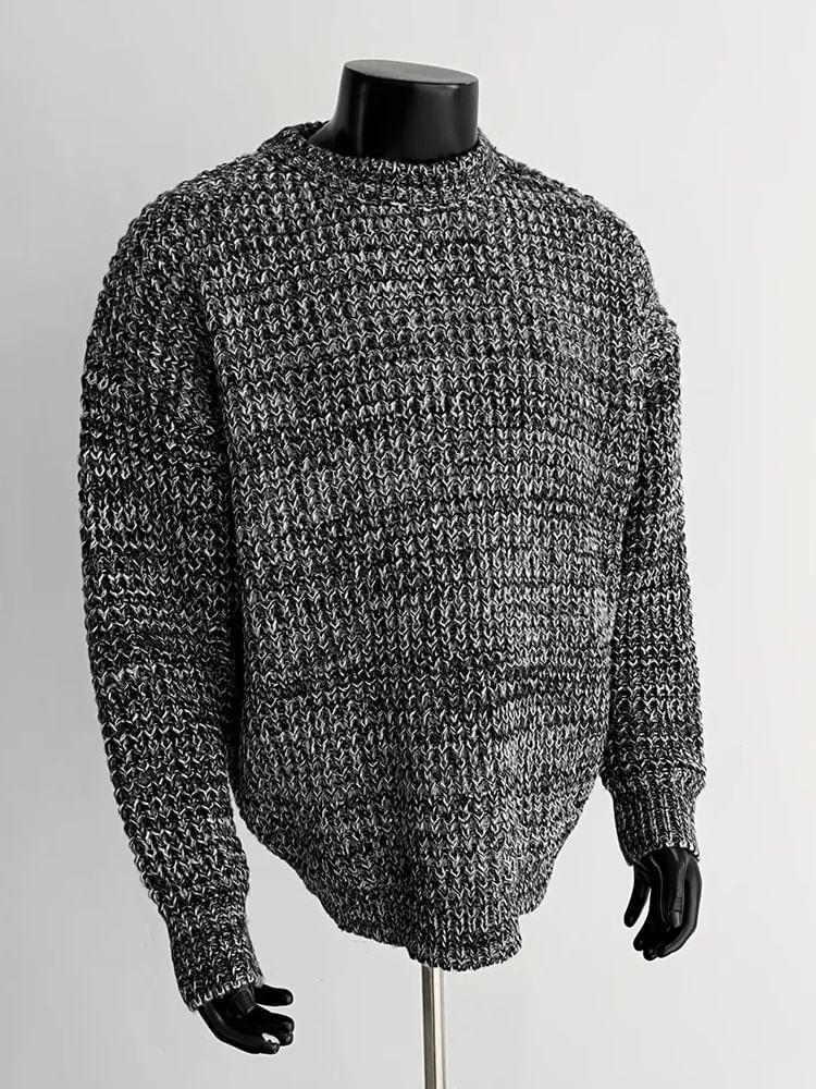 Drop Shoulder Crew Neck Cable Knit Sweater Product Image