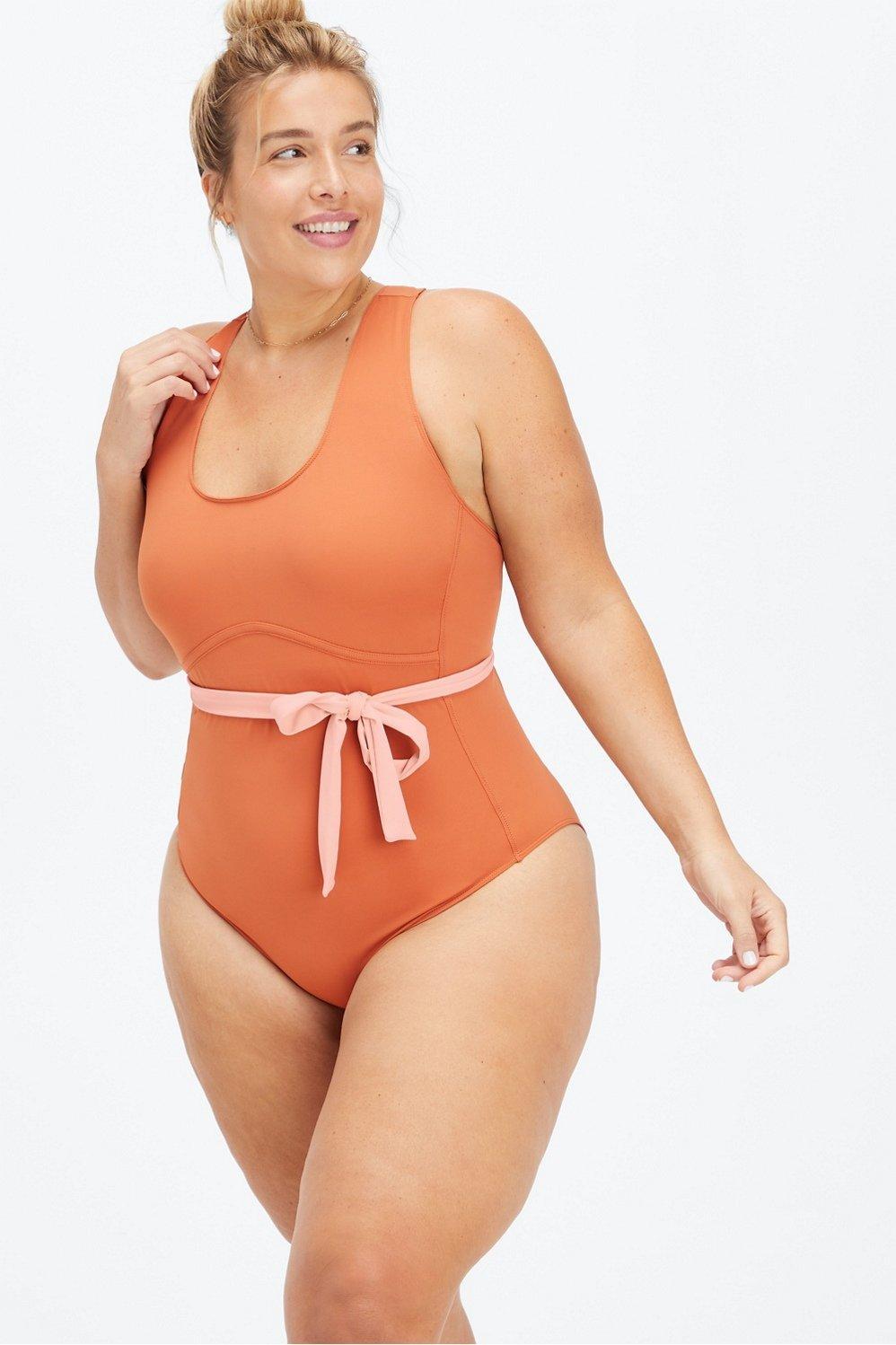 Fabletics Lace-Up Racerback Swimsuit Womens Sequoia/Pink Tint plus Size 1X Product Image