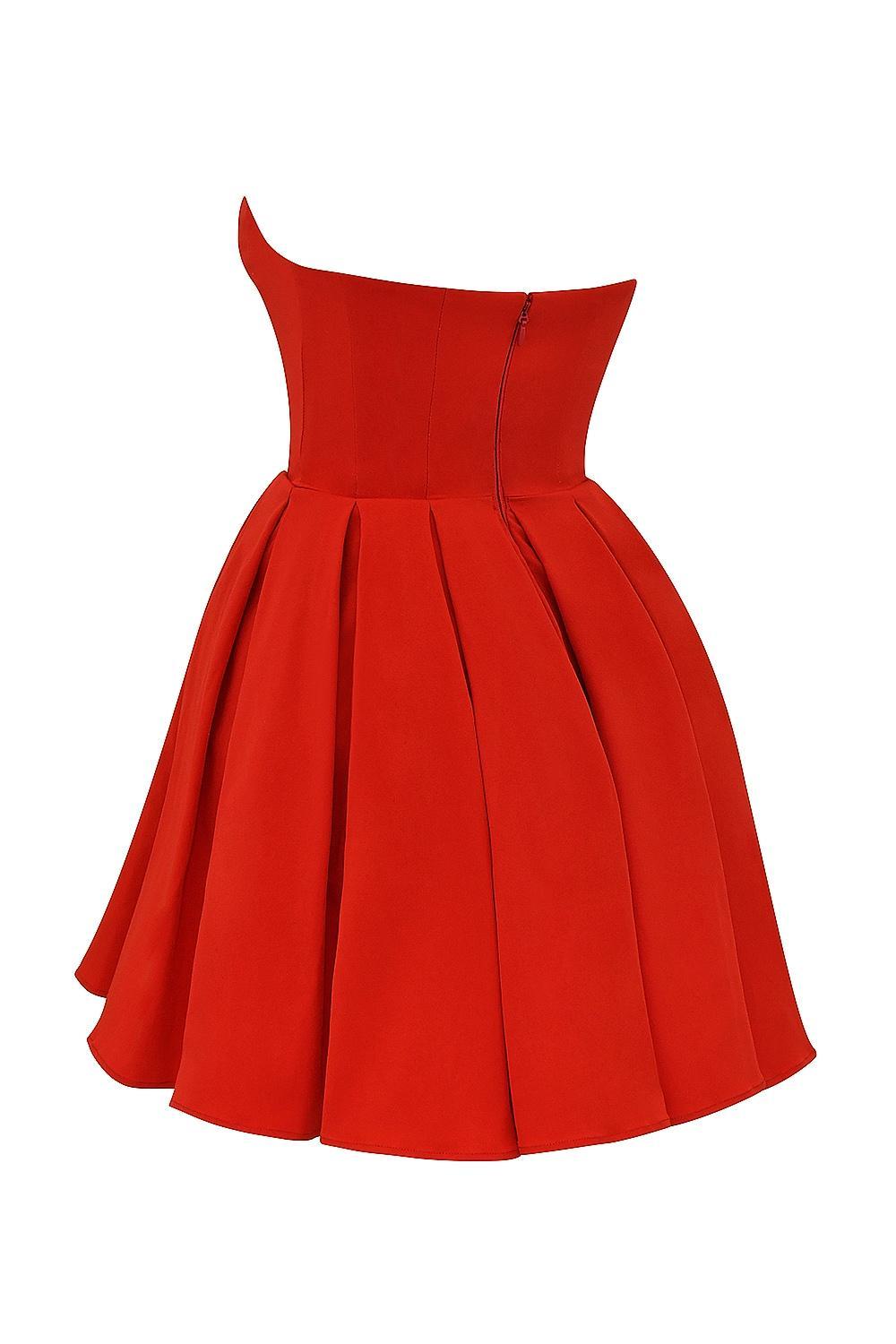 Emmanuela  italian tomato strapless pleated mini dress Product Image