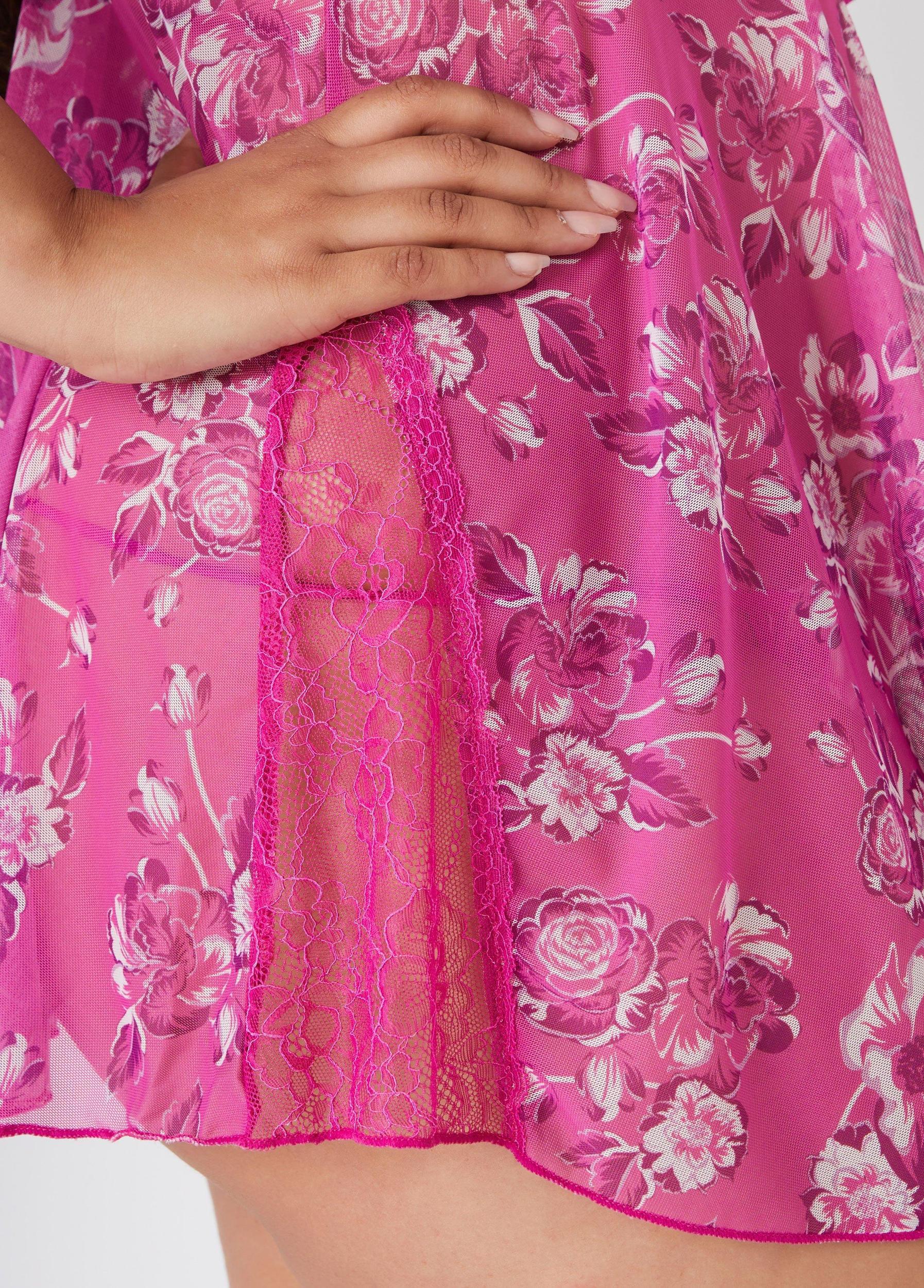 Plus Size Floral Mesh And Lace Babydoll Set Ashley Stewart Product Image