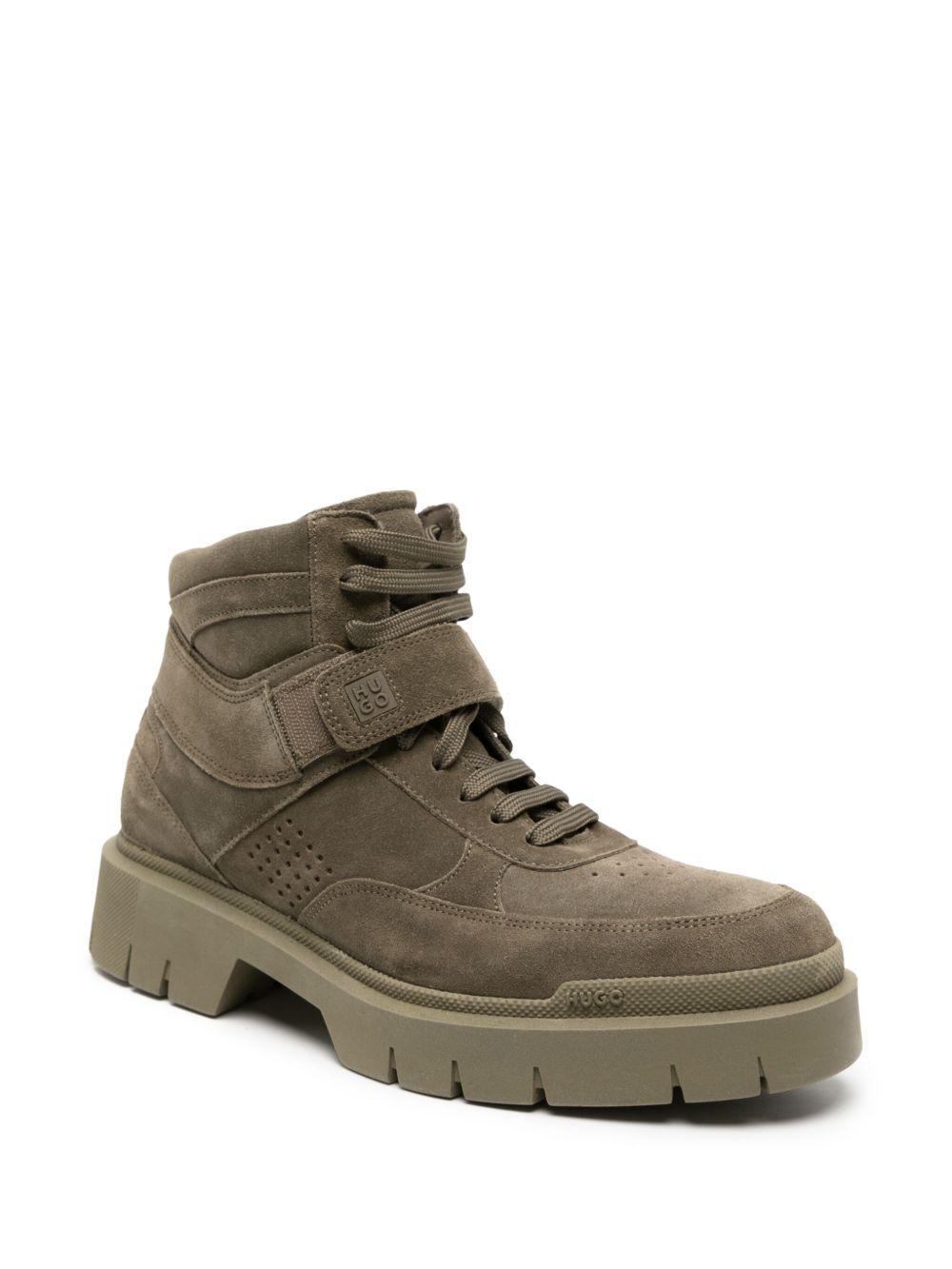 HUGO BOSS Lace-up Panelled Suede Boots In Green Product Image