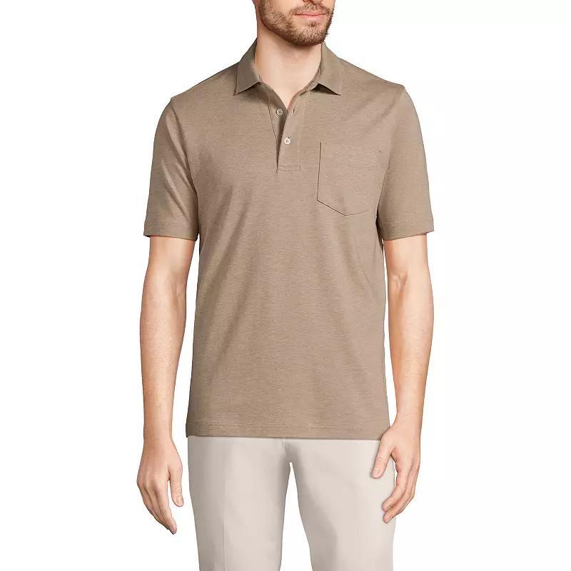 Big & Tall Lands End Super Soft Supima Pocket Polo, Mens Pale Grey Blue Product Image