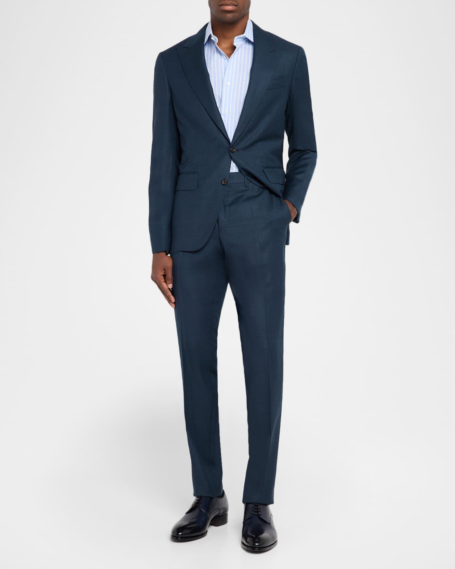 Men's Wool Windowpane Peak Lapel Suit Product Image