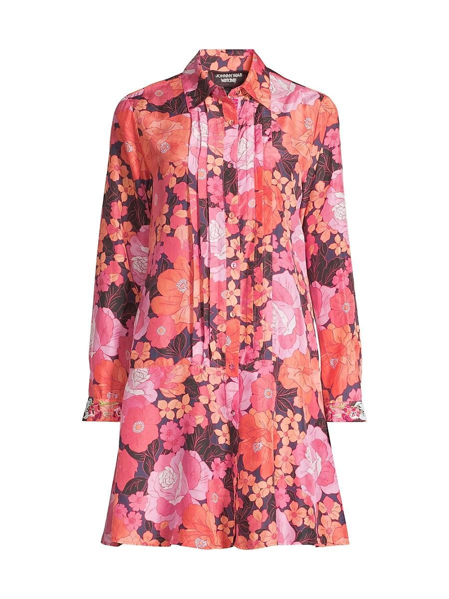 Womens Becca Floral Silk Pintuck Shirtdress Product Image