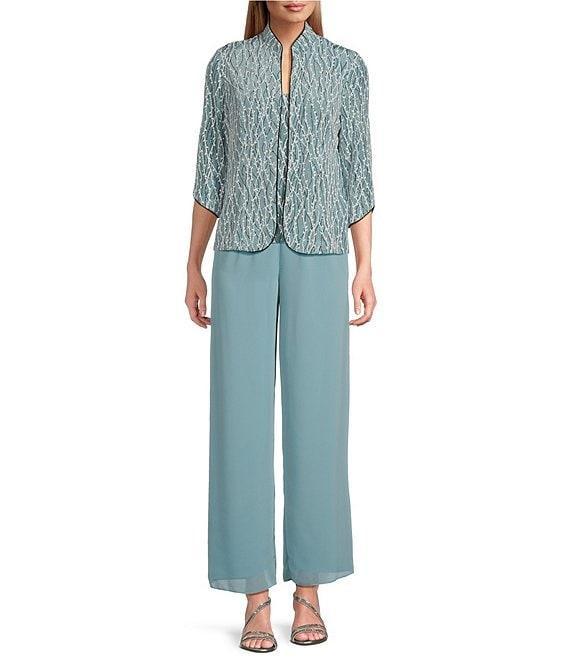Alex Evenings Petite Size Glitter Jersey Knit Mandarin Collar 2-Piece Twinset Product Image