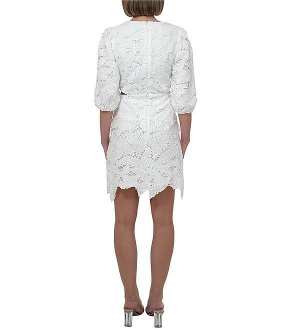 Adelyn Rae Lace V-Neck Short Sleeve Side Cutout Sheath Mini Dress Product Image