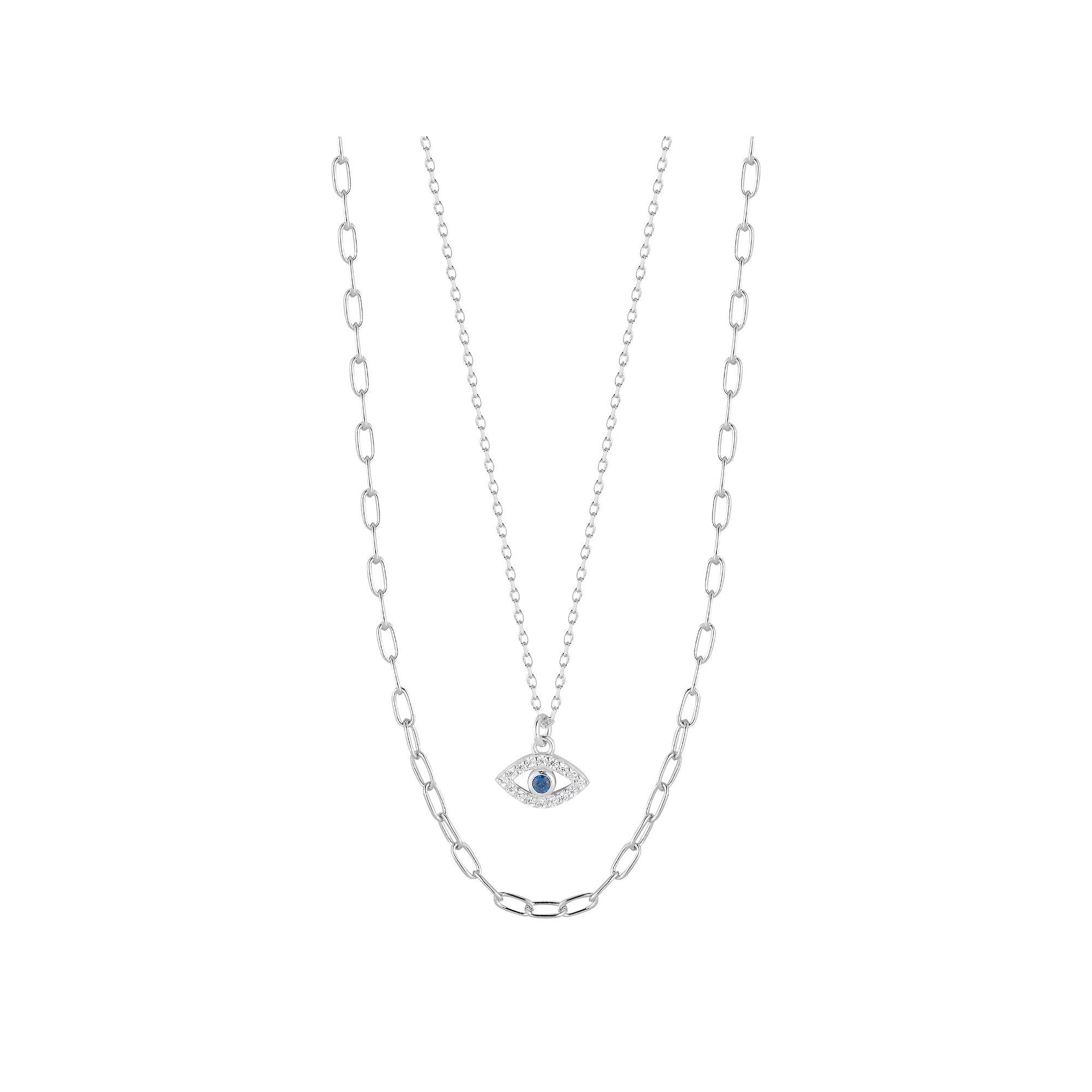 Sunkissed Sterling Layered Cubic Zirconia Evil Eye Necklace, Women's, Silver Tone Product Image