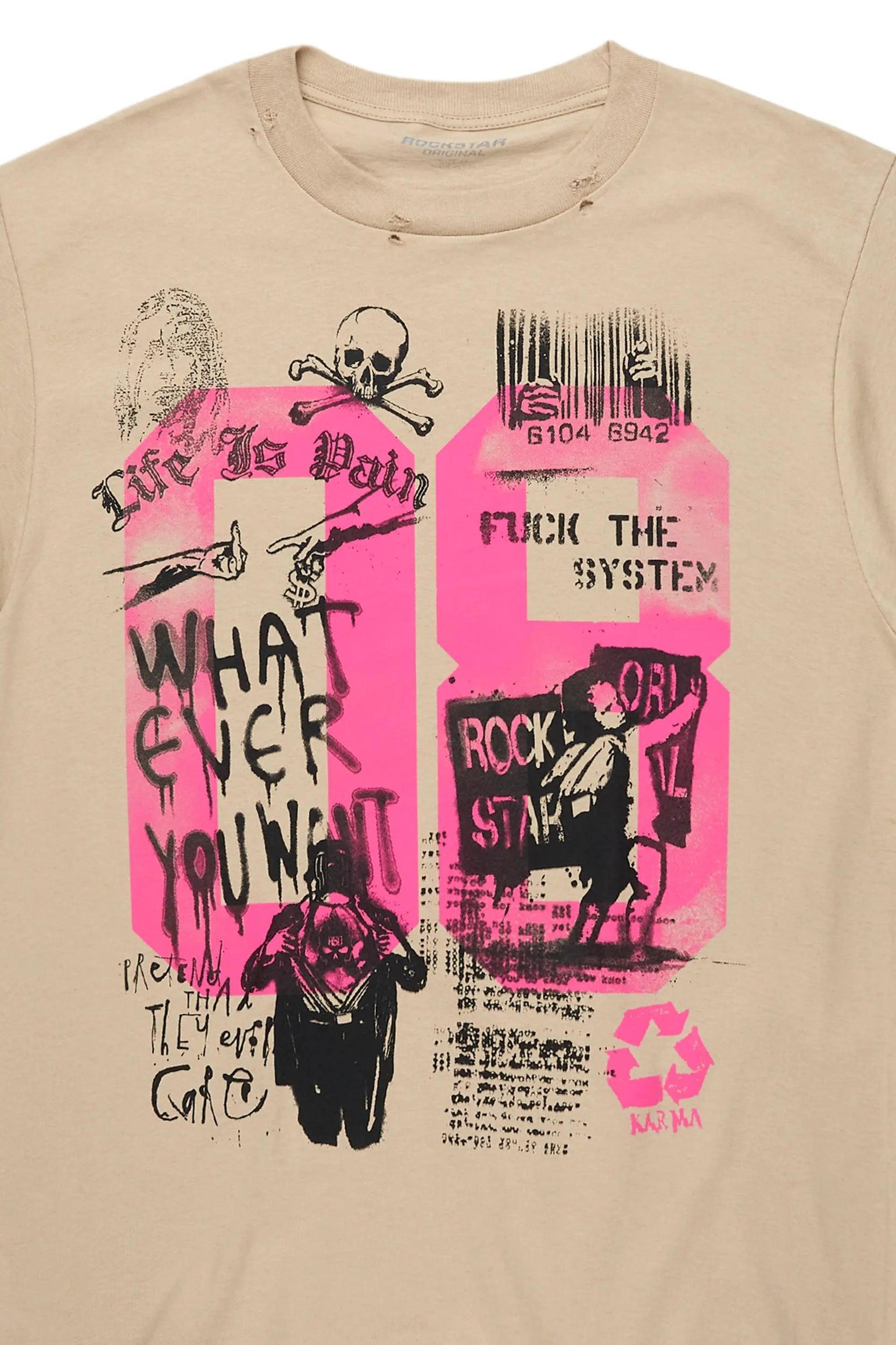 Kammile Beige/Pink Oversized T-Shirt Female Product Image