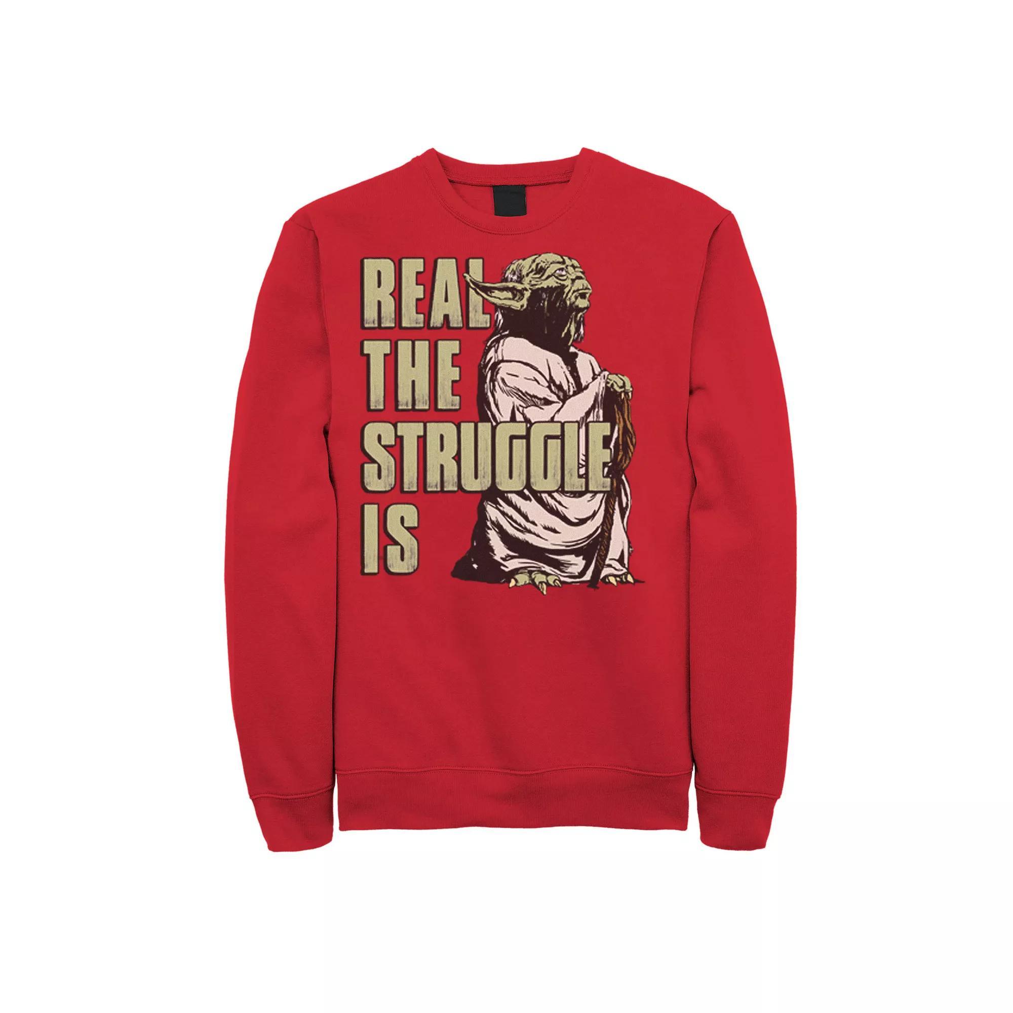 Men's Star Wars Yoda Real The Struggle Is Sweatshirt, Size: 3XL, Red Product Image