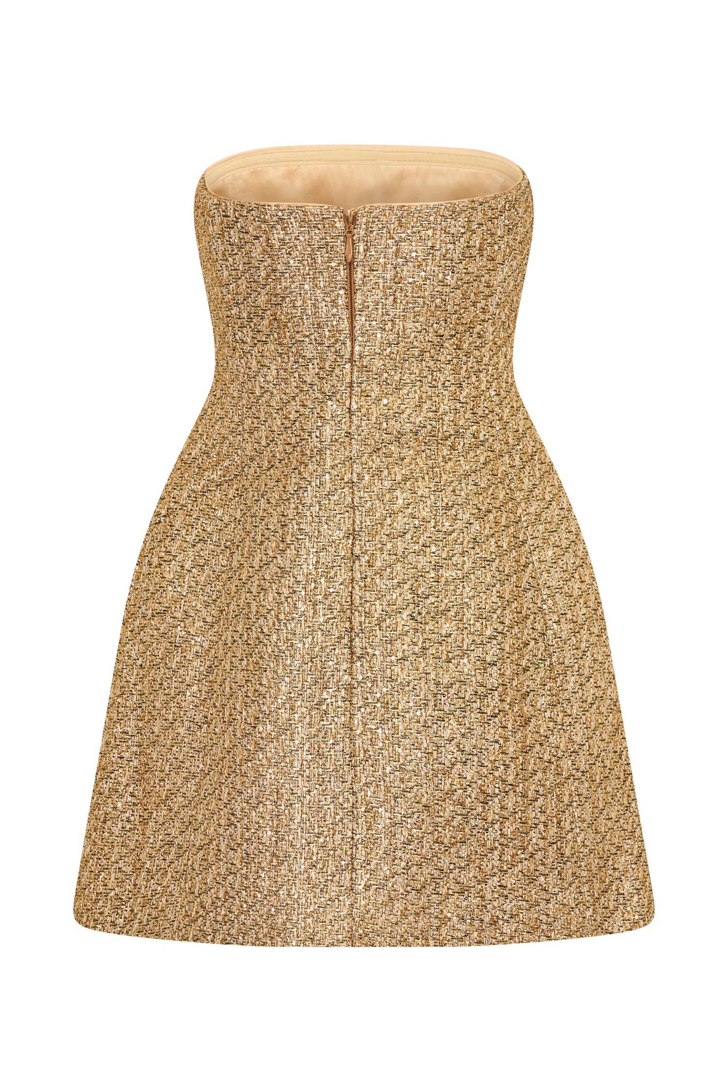 Gala Strapless Tweed Mini Dress - Gold Product Image