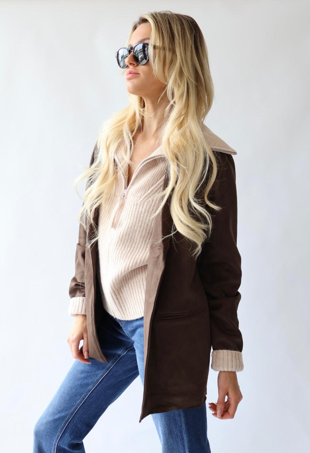 Brown Faux Suede Blazer Product Image