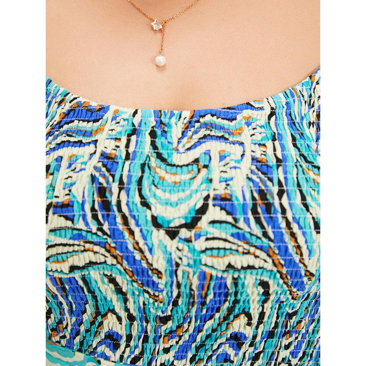 Plus Size Water Ripple Print Shirred Pocket Belted Cami Dress Arctic Women Elegant Pocket Spaghetti Strap Sleeveless Curvy Knee Dress BloomChic 30/6X Product Image