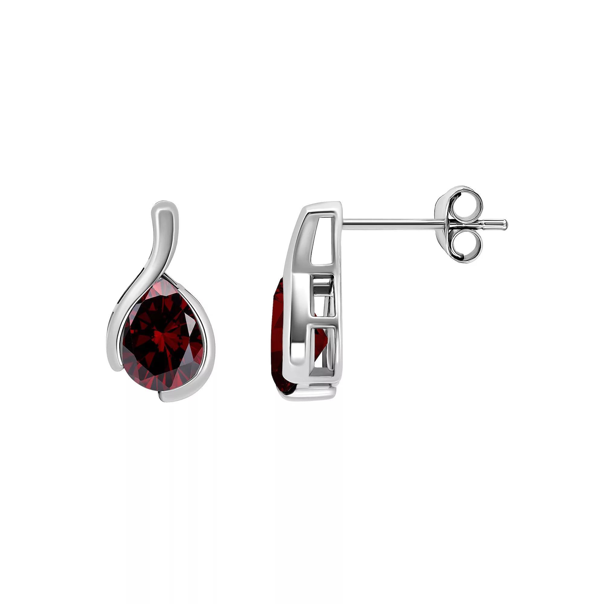 Aleure Precioso Sterling Silver Pear Cut Gemstone Stud Earrings, Women's, Silver Tone Red Product Image