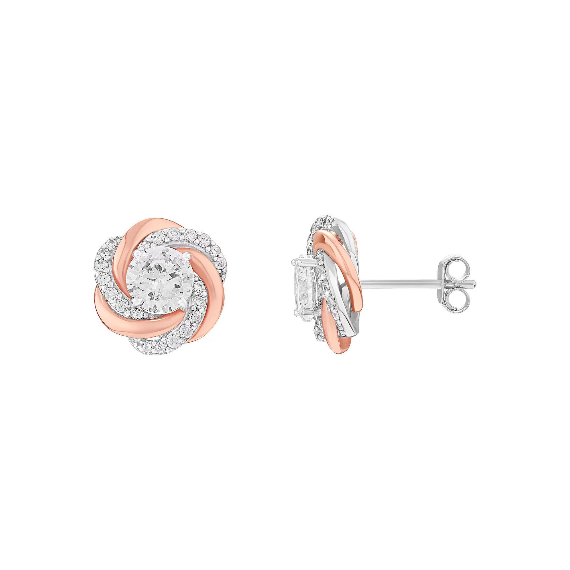 PRIMROSE Two Tone Cubic Zirconia Love Knot Stud Earrings, Women's, Two Tone Pink Product Image