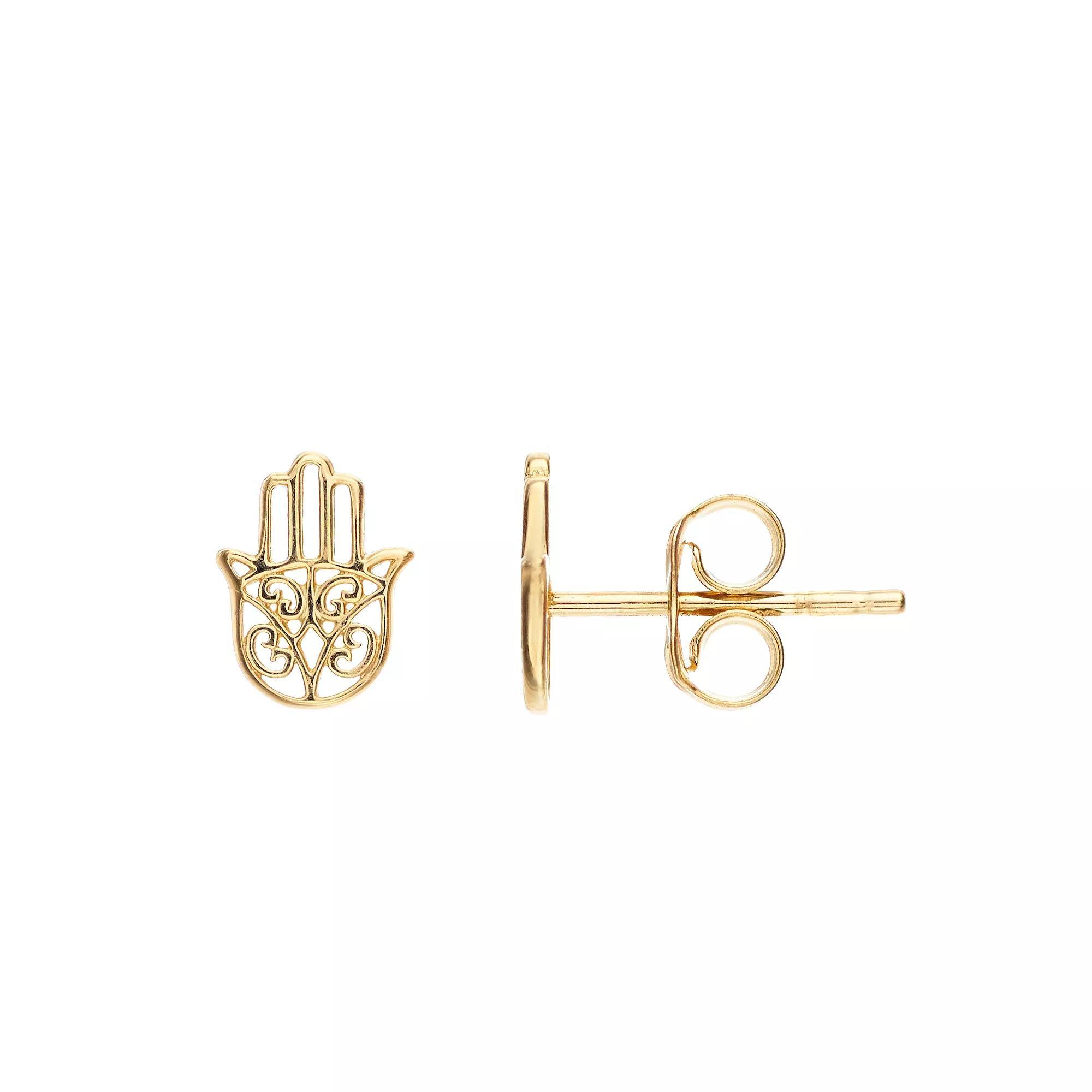 14k Gold Hamsa Stud Earrings, Women's Product Image