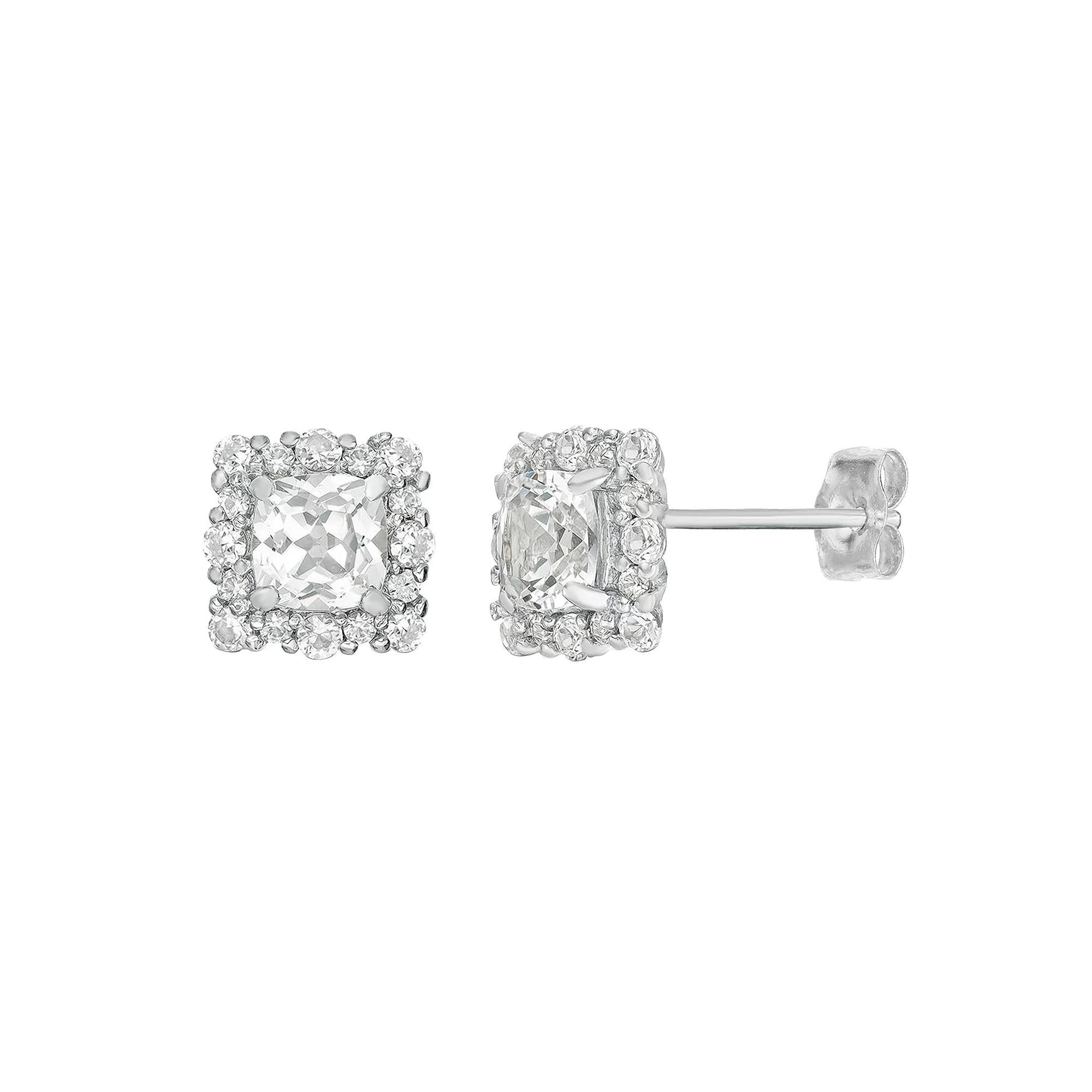 Gemminded Sterling Silver Lab-Created White Sapphire Earrings, Womens Product Image