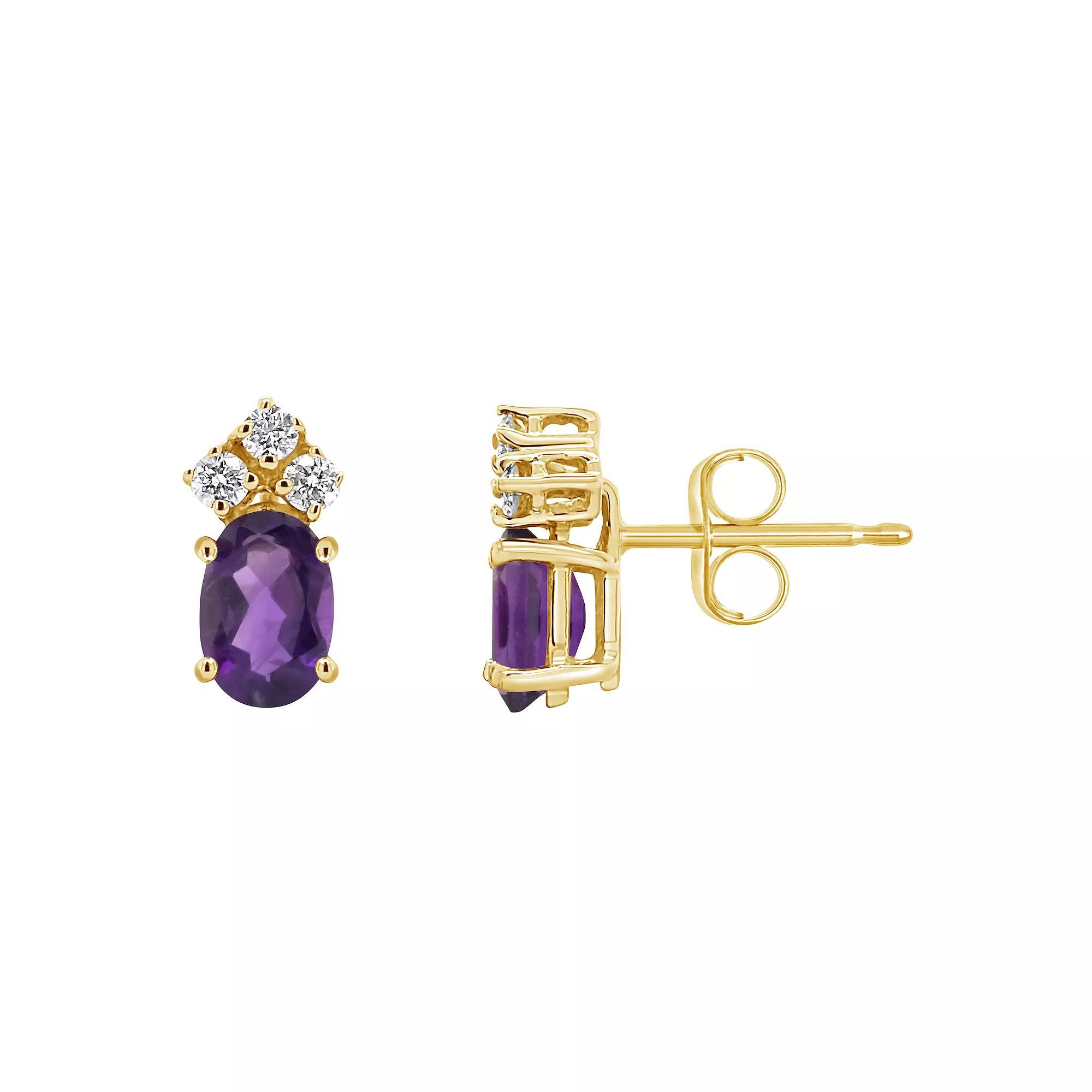 Celebration Gems 14k Gold Oval Citrine & 1/8 Carat T.W. Diamond Stud Earrings, Womens Product Image