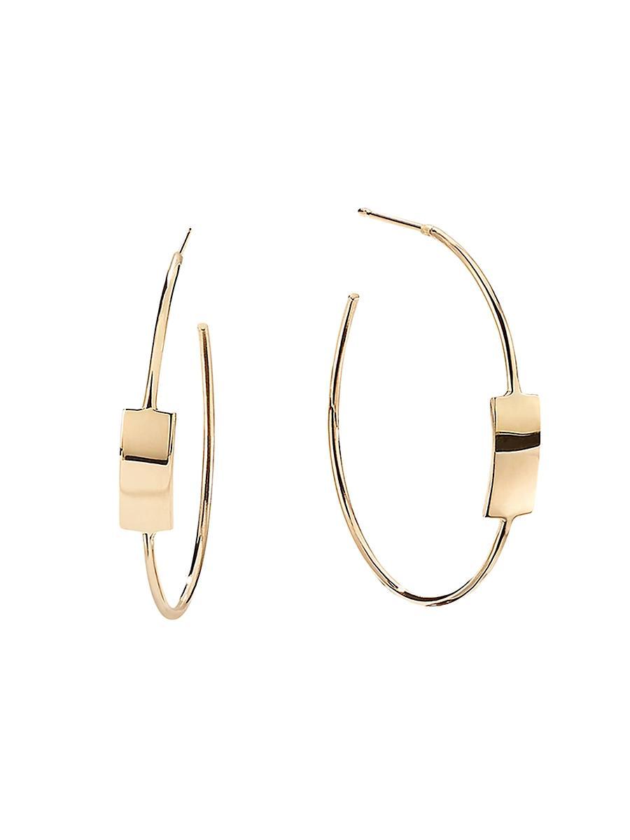 Womens 14K Yellow Gold Tag Hoop Earrings Product Image