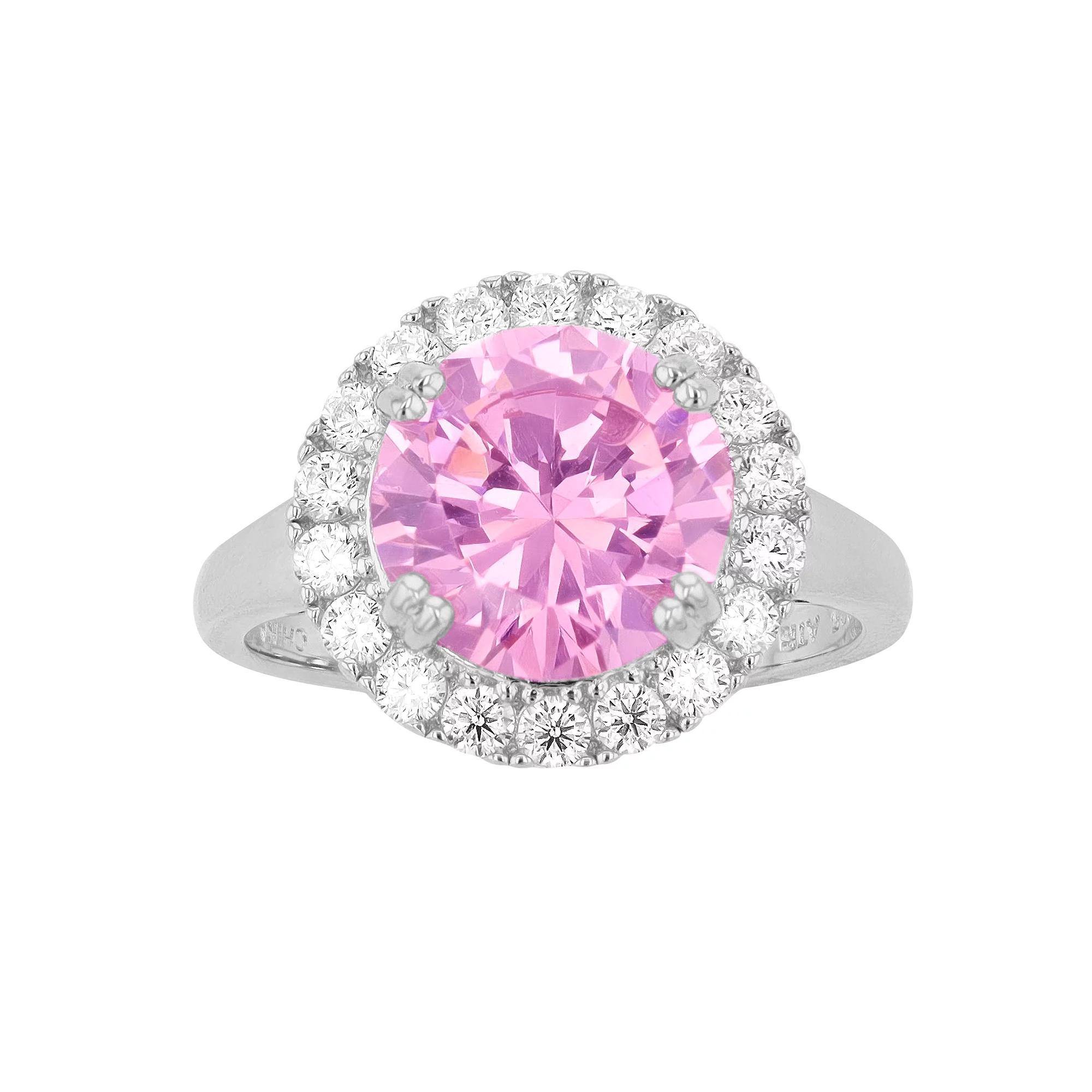 Rosabella Sterling Silver Pink & White Cubic Zirconia Halo Ring, Women's, Size: 8 Product Image