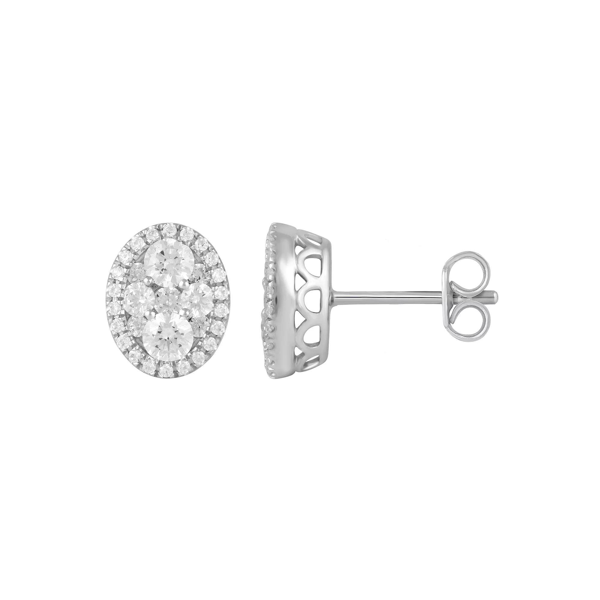 Royal Aura Sterling Silver 1 Carat T.W. Diamond Oval Stud Earrings, Women's Product Image