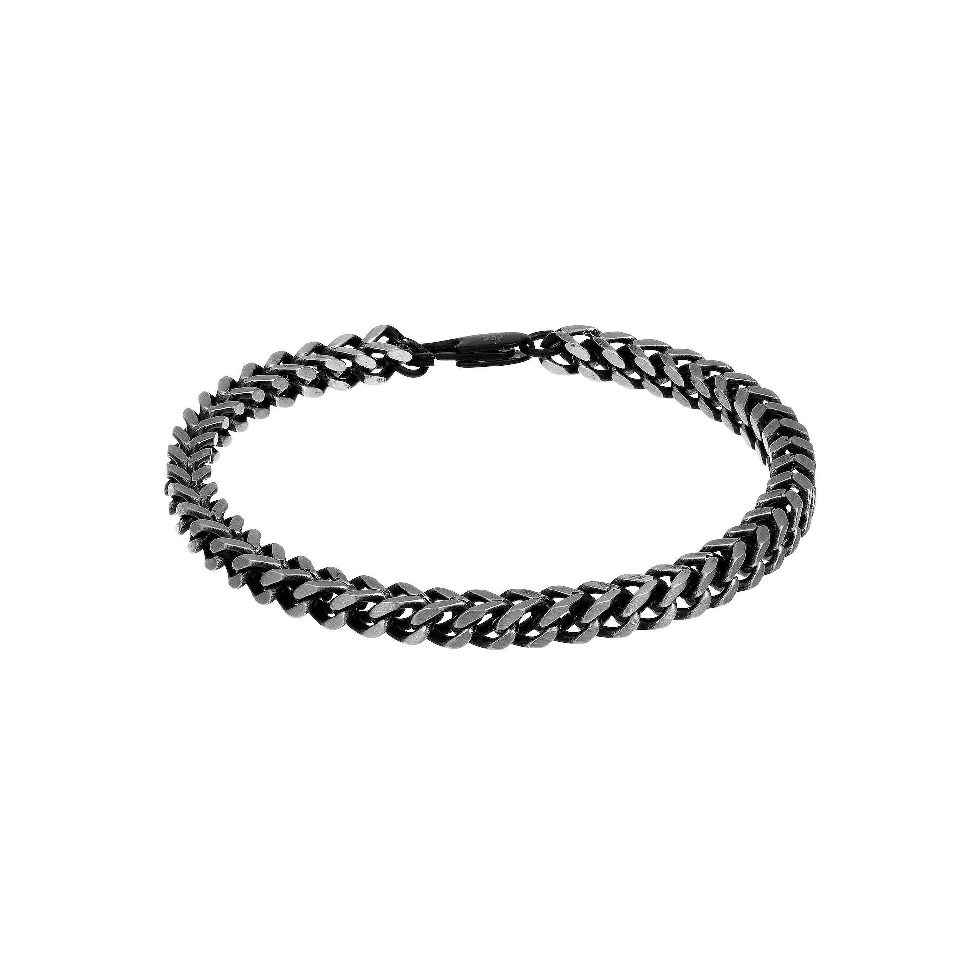 Men's LYNX Stainless Steel 5 mm Foxtail Chain Bracelet, Size: 8.5", Black Tone Product Image