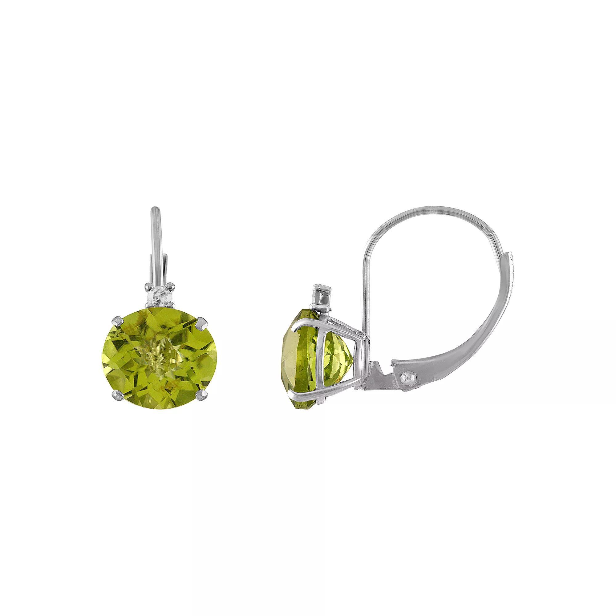 Tiara 10k White Gold Peridot & Diamond Accent Leverback Earrings, Womens Product Image