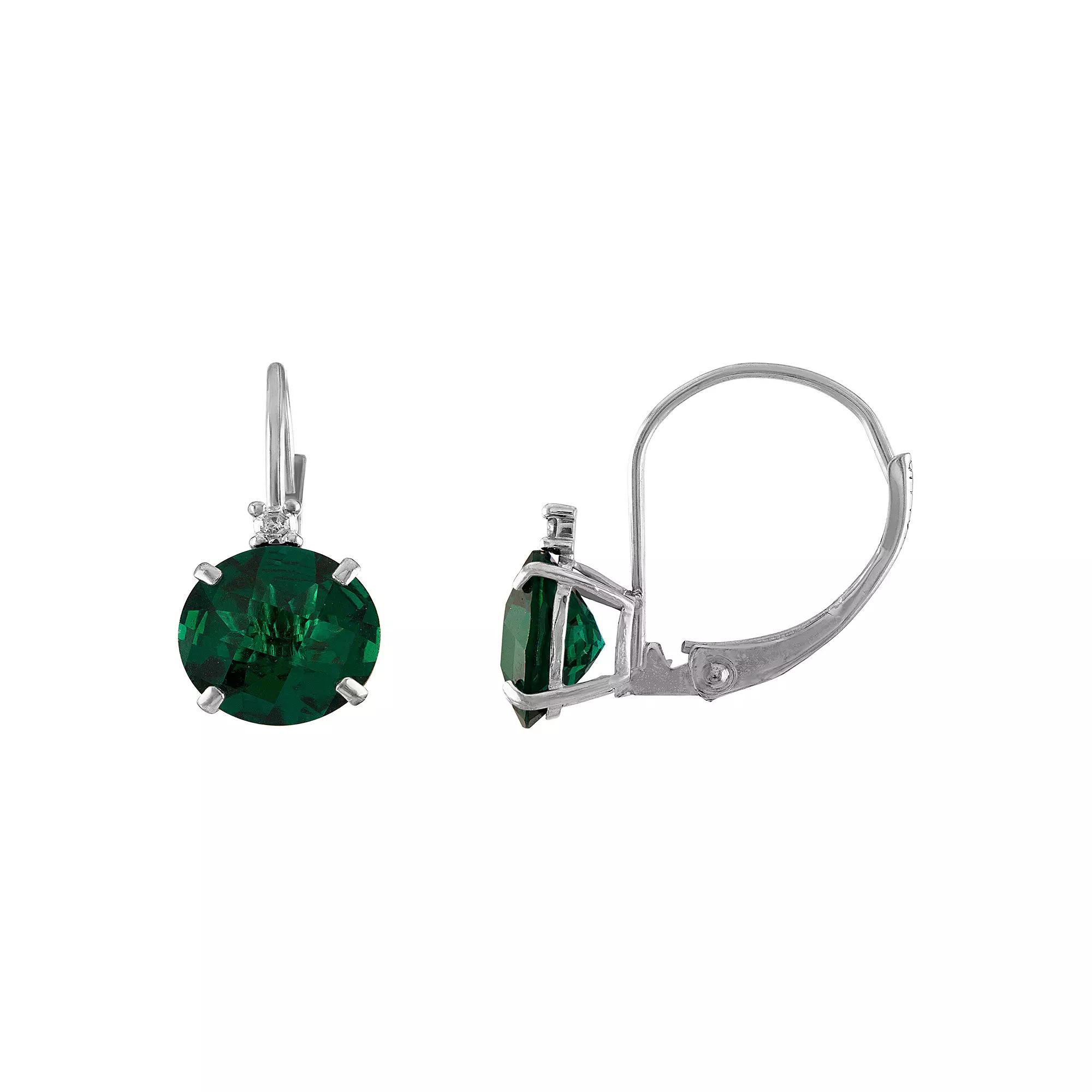 Tiara 10k White Gold Lab-Created Emerald & Diamond Accent Leverback Earrings, Womens Product Image