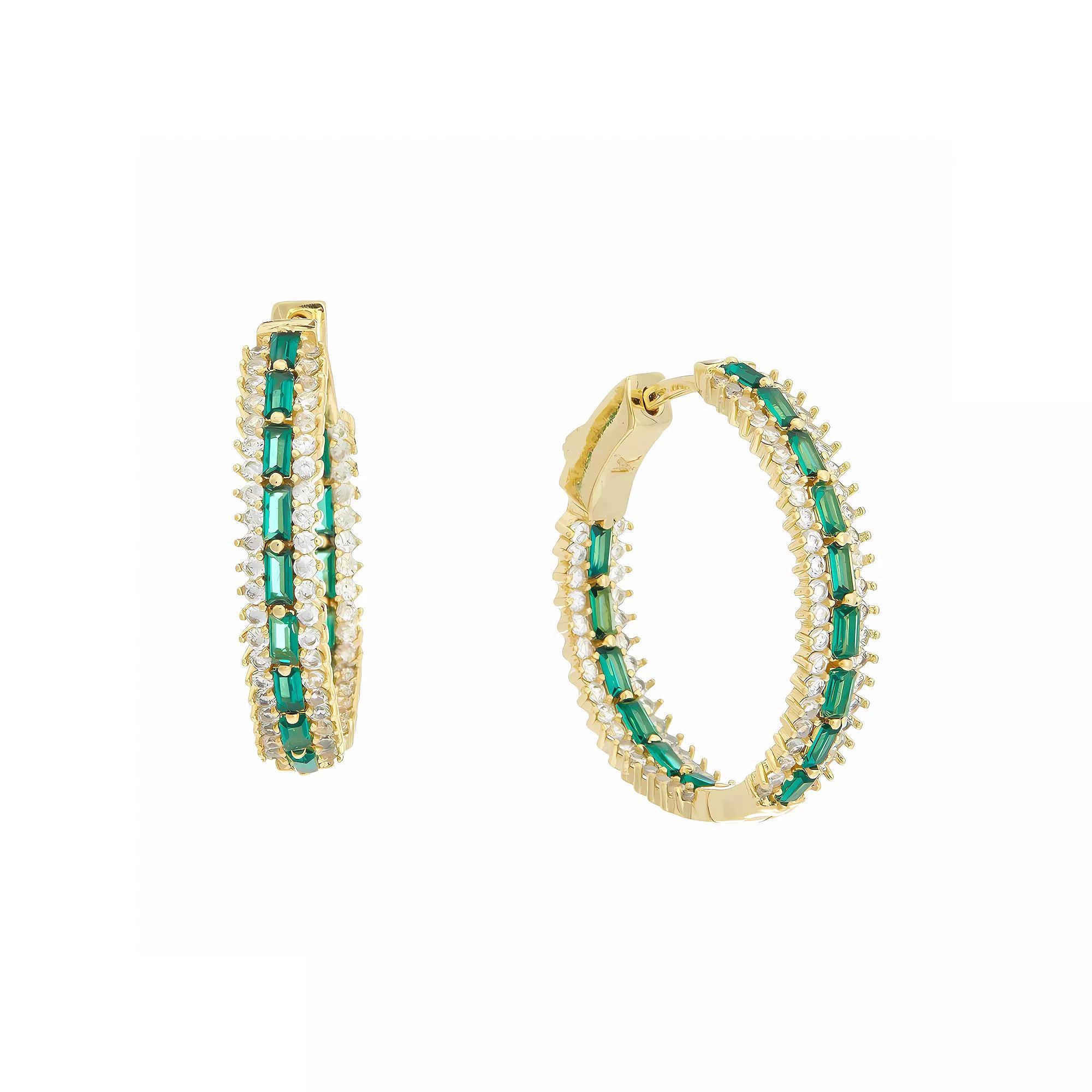 Juvell 18k Gold Plated Green & White Cubic Zirconia Hoop Earrings, Women's, Gold Tone Product Image