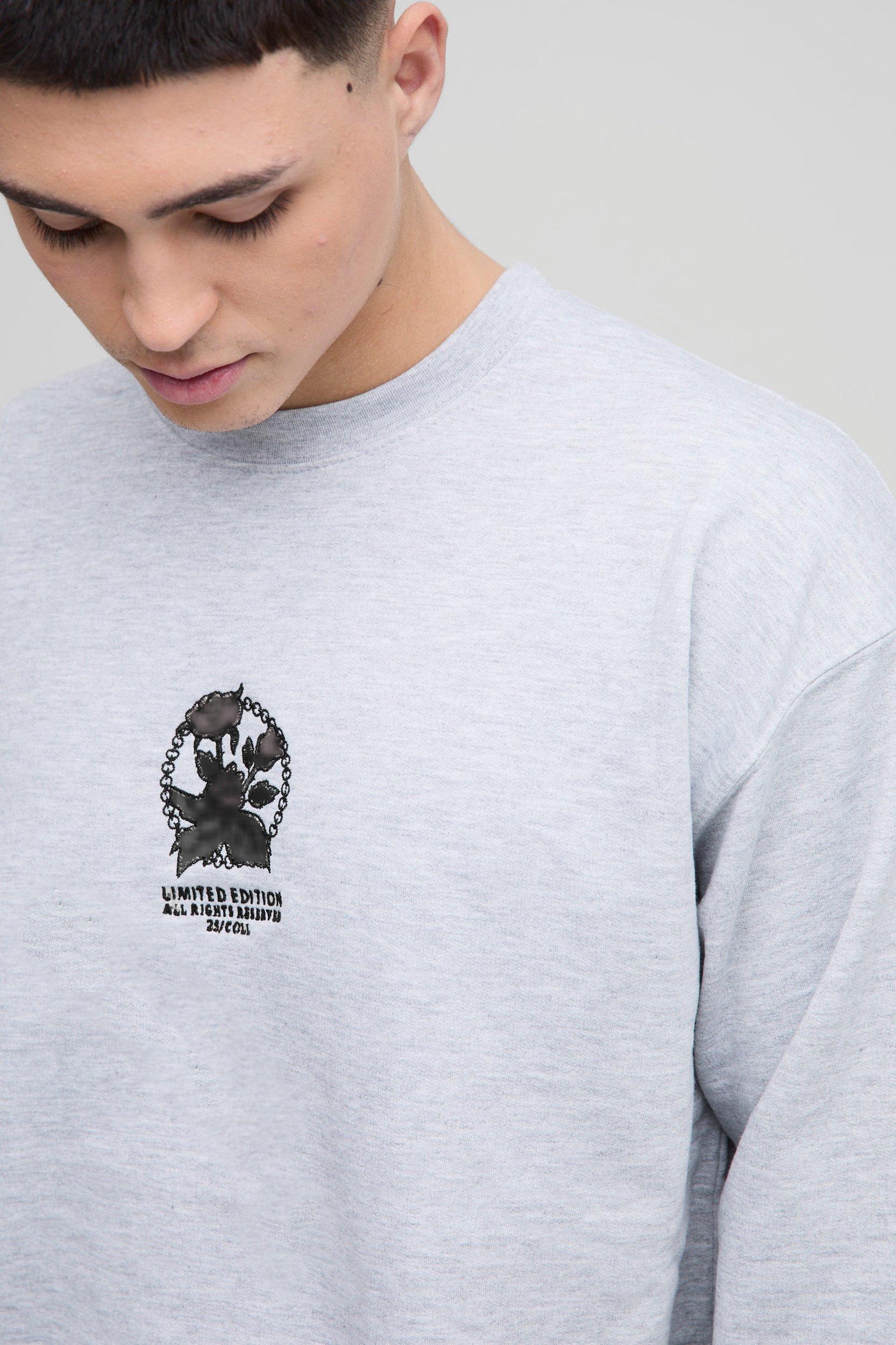 Oversized Embroidered Limited Edition Floral Printed Sweatshirt | boohooMAN USA Product Image