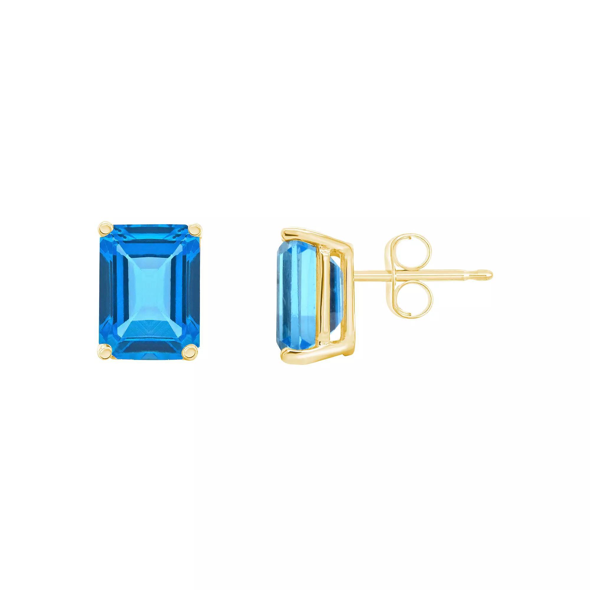 Celebration Gems 14k Gold Emerald Cut Swiss Blue Topaz Stud Earrings, Women's, 14k Whgold Product Image