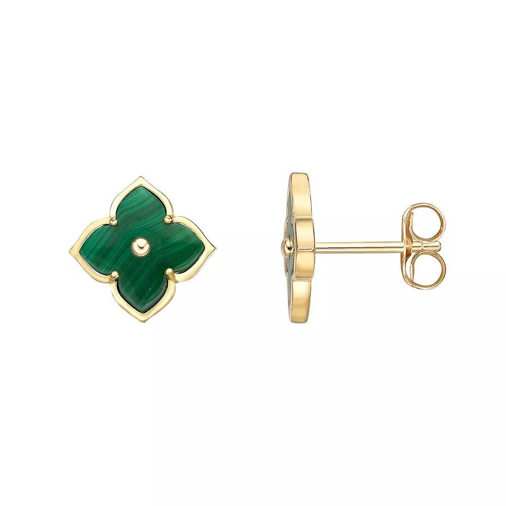 Gemminded Gold Over Sterling Silver Malachite & Cubic Zirconia Flower Stud Earrings, Women's, Gold Tone Product Image