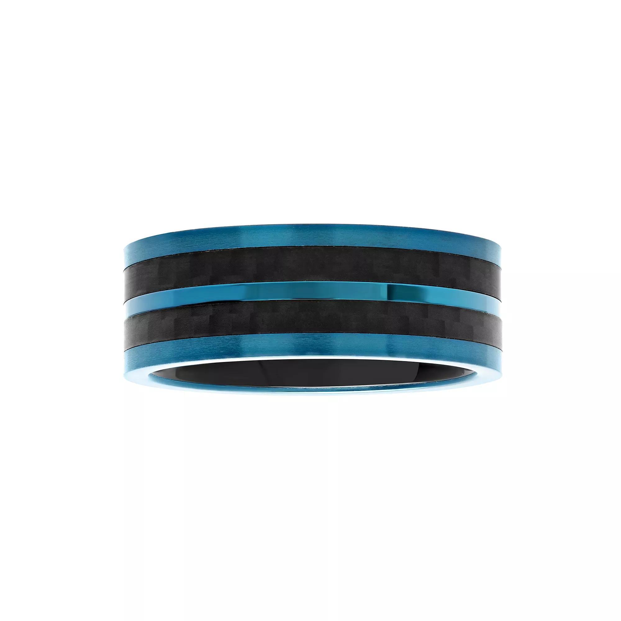 Men's Two-Tone Blue & Black Stainless Steel Stripe Band, Size: 10, Silvertone Product Image