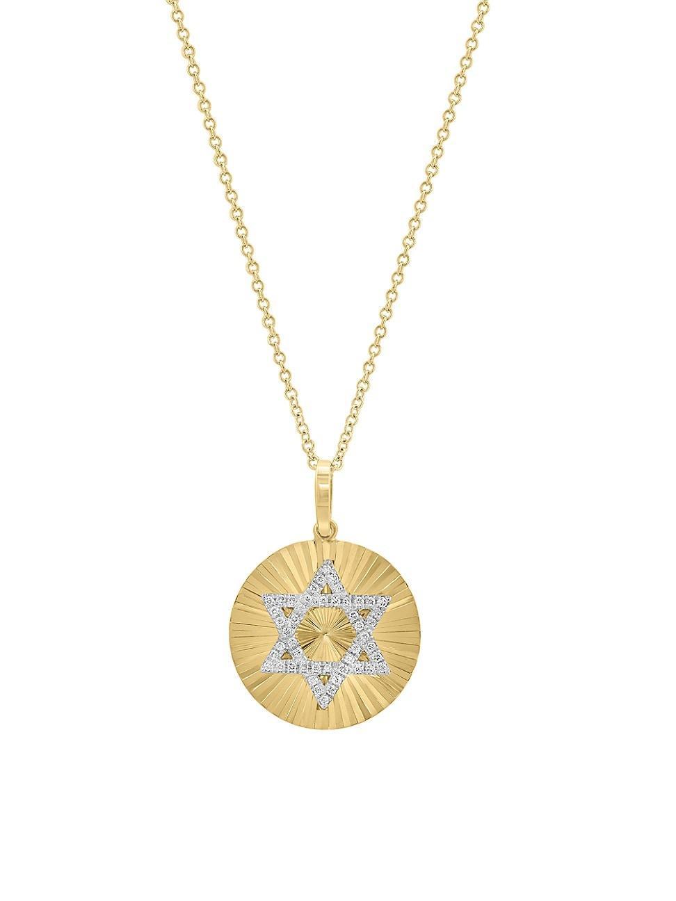 Womens 14K Yellow Gold & 0.11 TCW Diamond Star Of David Pendant Necklace Product Image