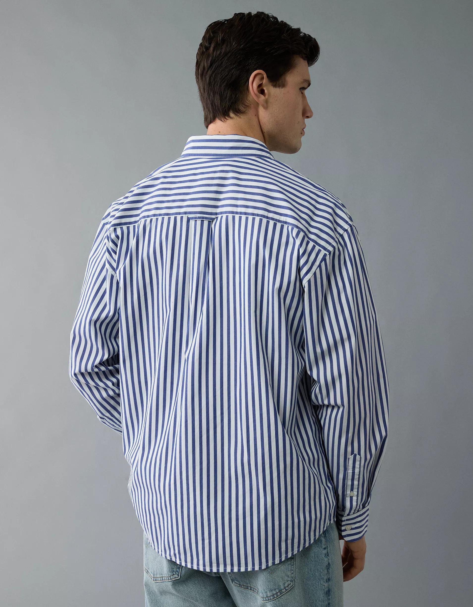 AE Everyday Relaxed Poplin Striped Button-Up Shirt Product Image
