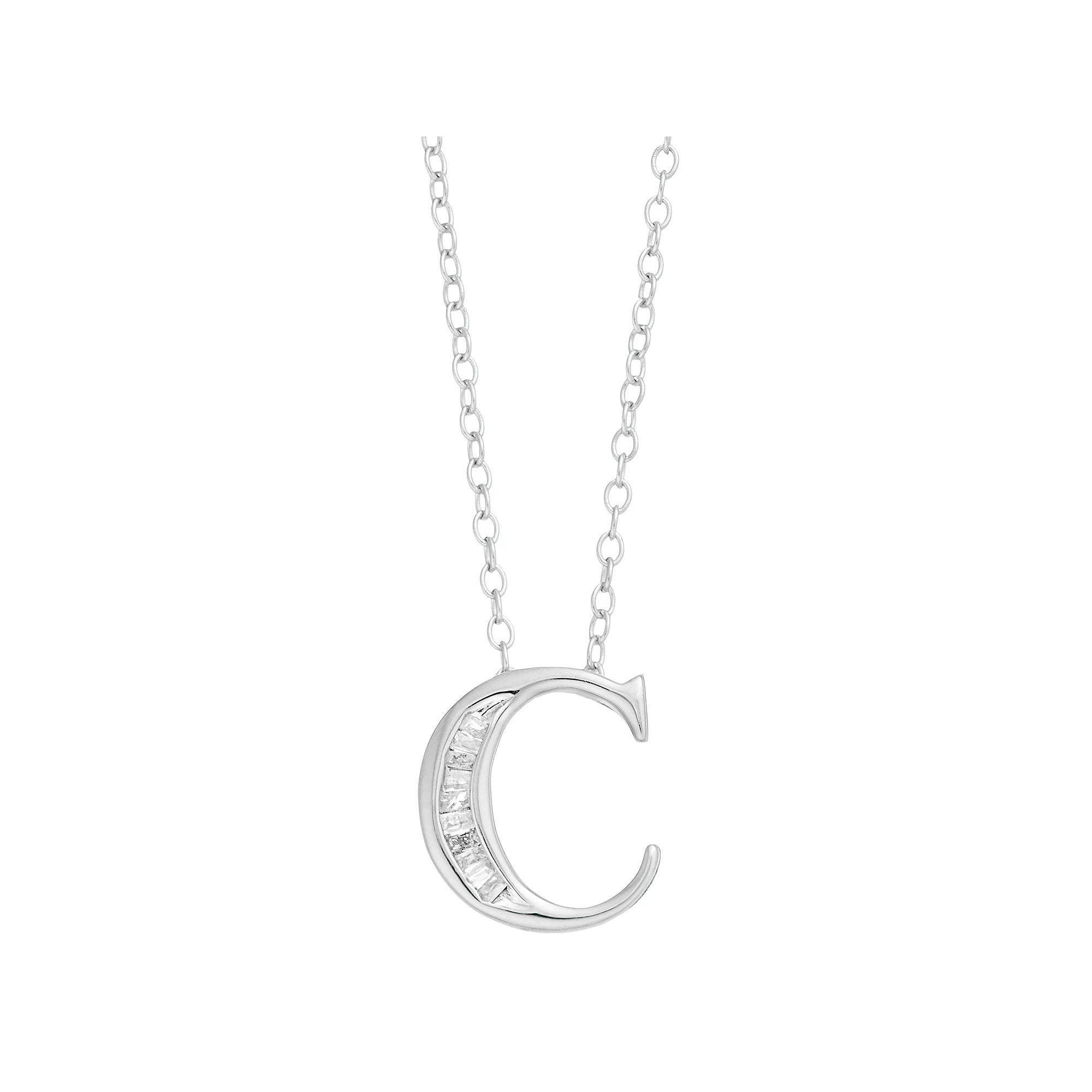 Sterling Silver Baguette Diamond Initial Pendant Necklace, Women's, Size: 18" Product Image