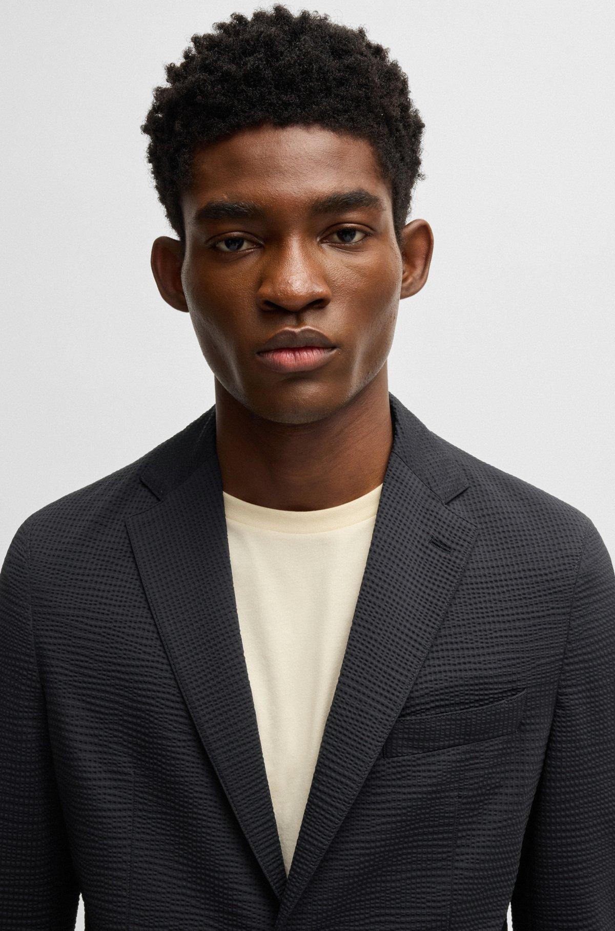 Slim-fit suit jacket in stretch seersucker Product Image