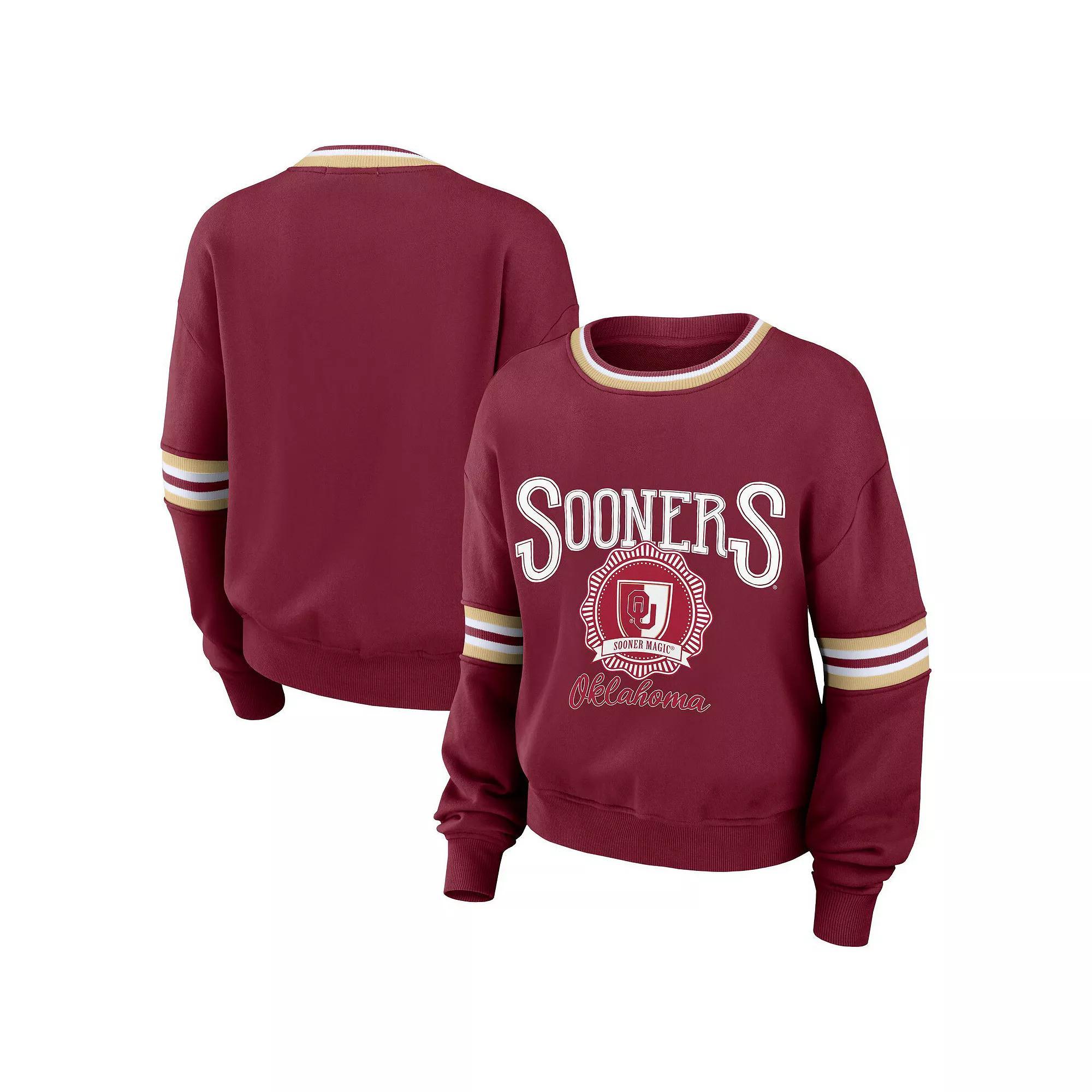 Women's WEAR by Erin Andrews Crimson Oklahoma Sooners Vintage Pullover Sweatshirt, Size: Small, Red Product Image