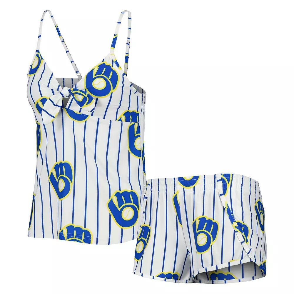 Women's Concepts Sport White Milwaukee Brewers Reel Allover Print Tank Top & Shorts Sleep Set, Size: Medium Product Image