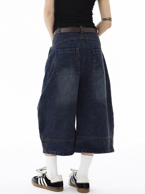 Niche Deconstructed Wash Denim Shorts Product Image