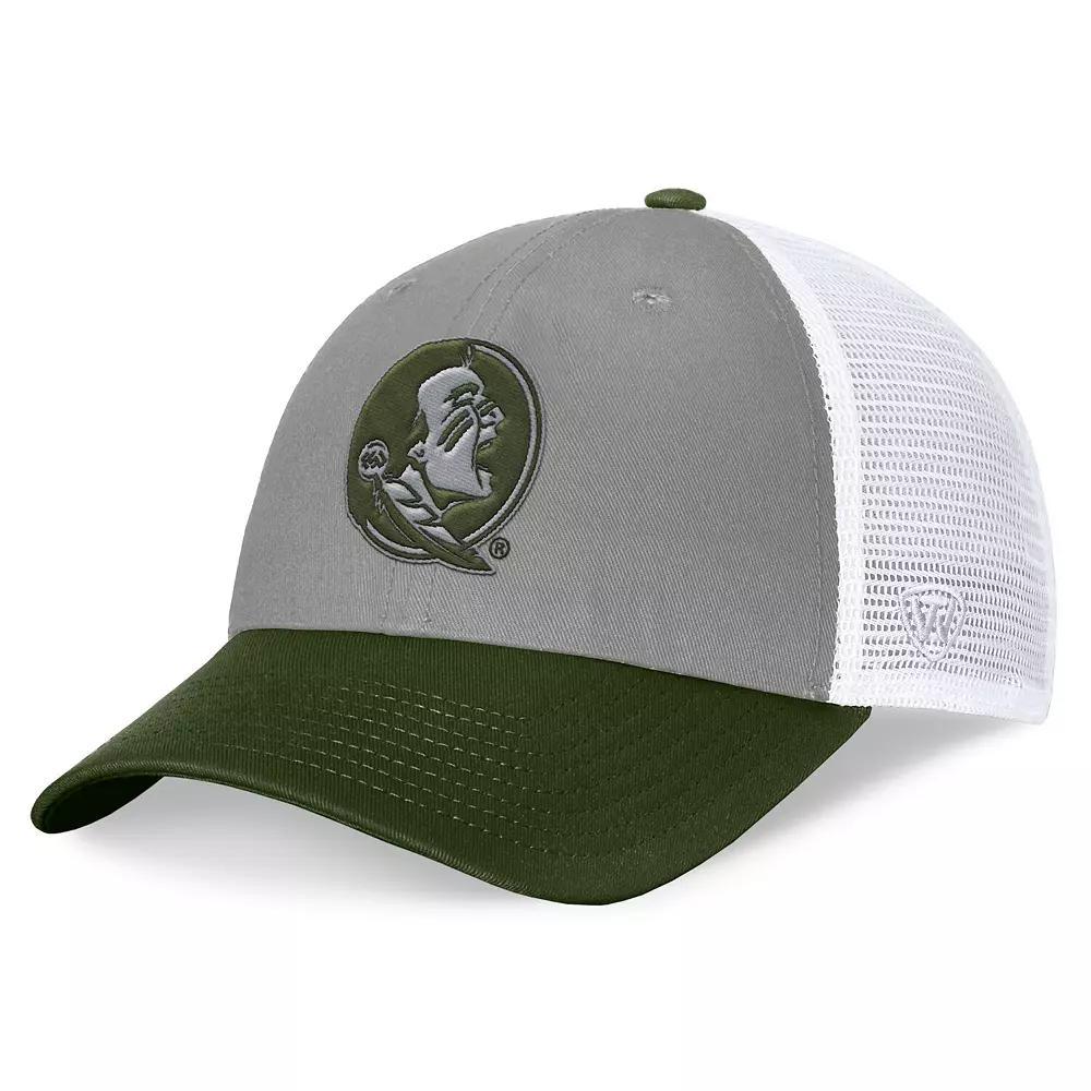 Men's Top of the World Gray/Green Florida State Seminoles OHT Military Appreciation Badge Trucker Adjustable Hat, Grey Product Image