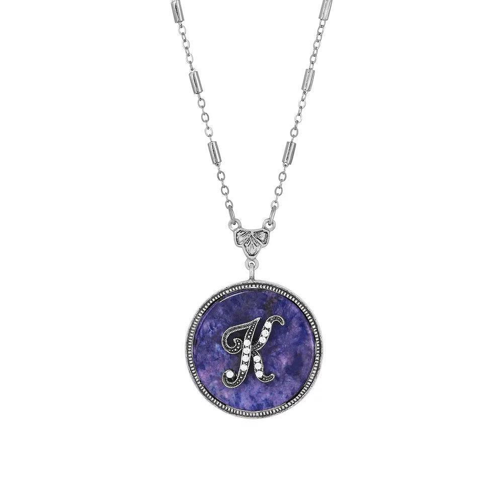 1928 Silver Tone Round Initial Pendant Necklace, Women's, G Product Image