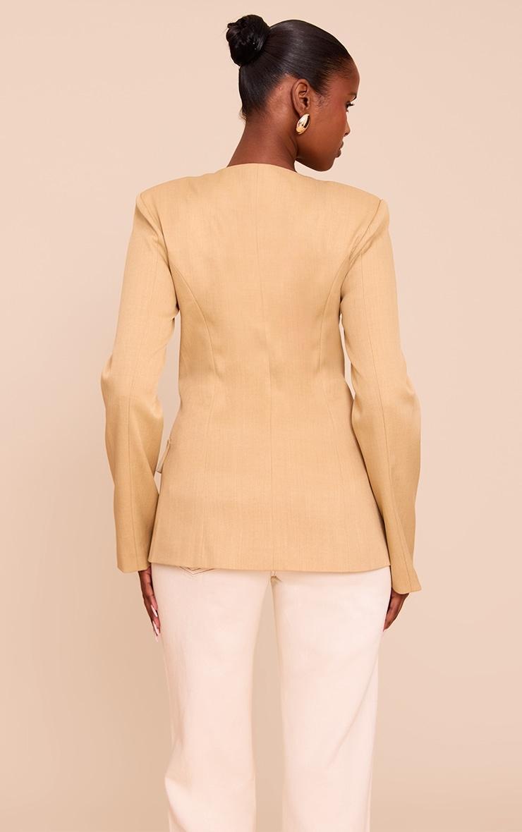  Sand Collarless Cinched Waist Boxy Blazer Product Image